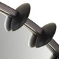 Close-up of a shower curtain rod with black rubber end caps on a white background