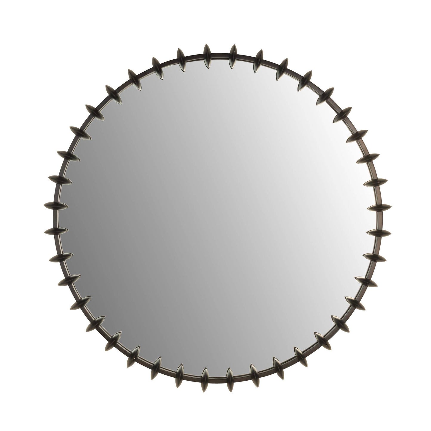 Round mirror with a decorative black frame on a white background