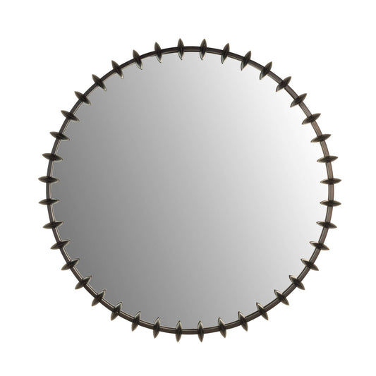 Round mirror with a decorative black frame on a white background