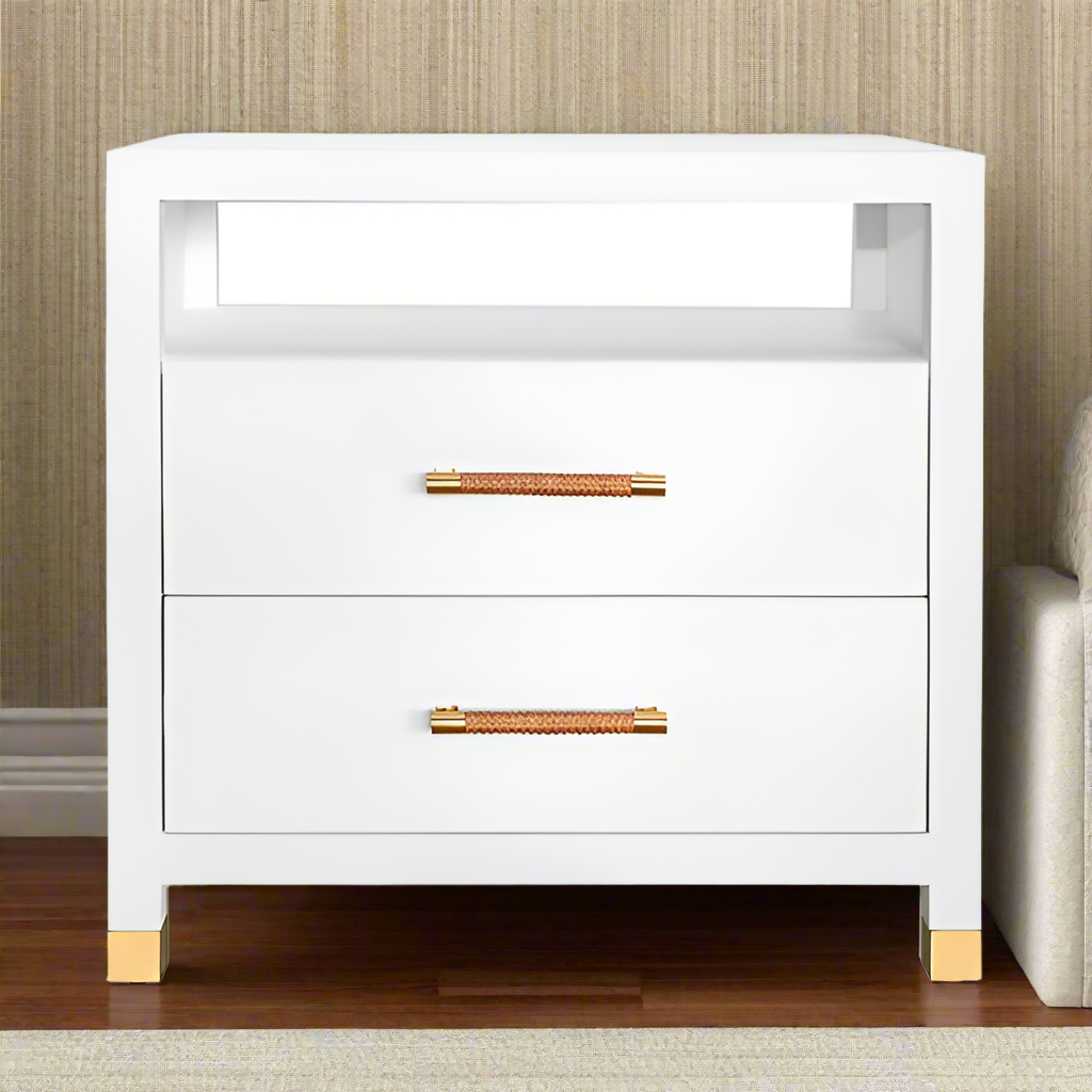 Hancock Two Drawer Side Table White Lacquer