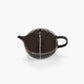 Black teapot with white stripe on a white background