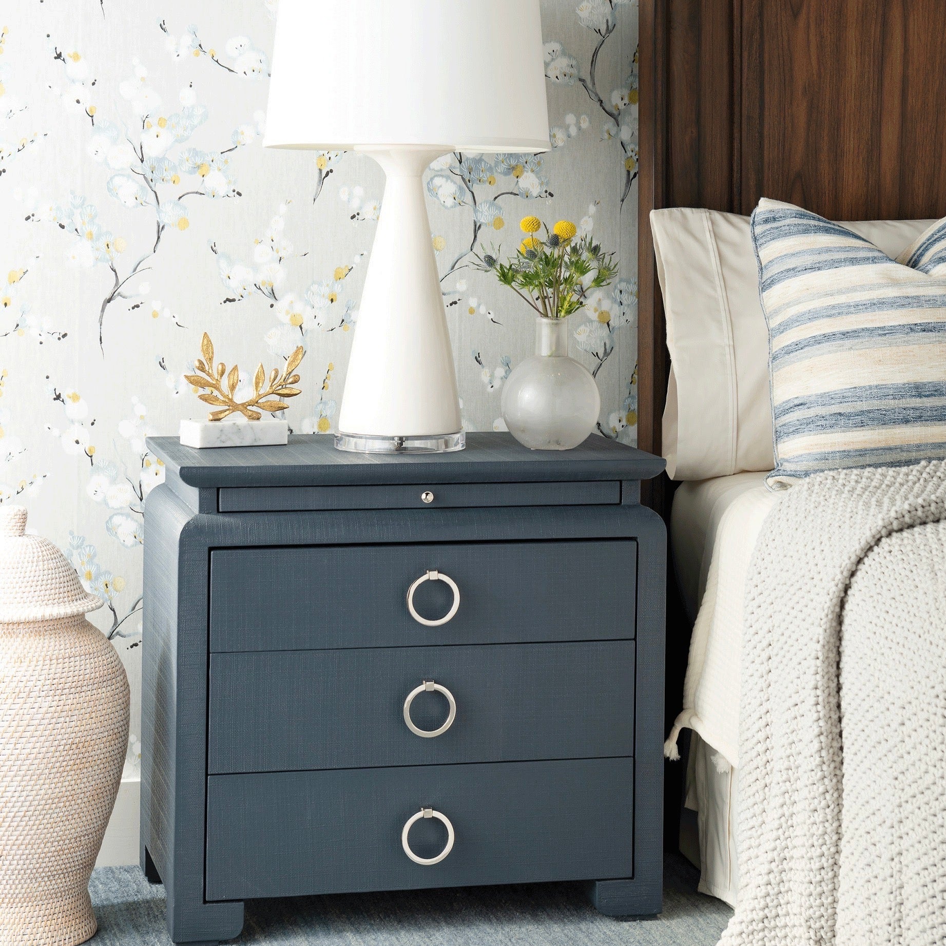 bungalow 5 Elina 3 drawer side table navy blue