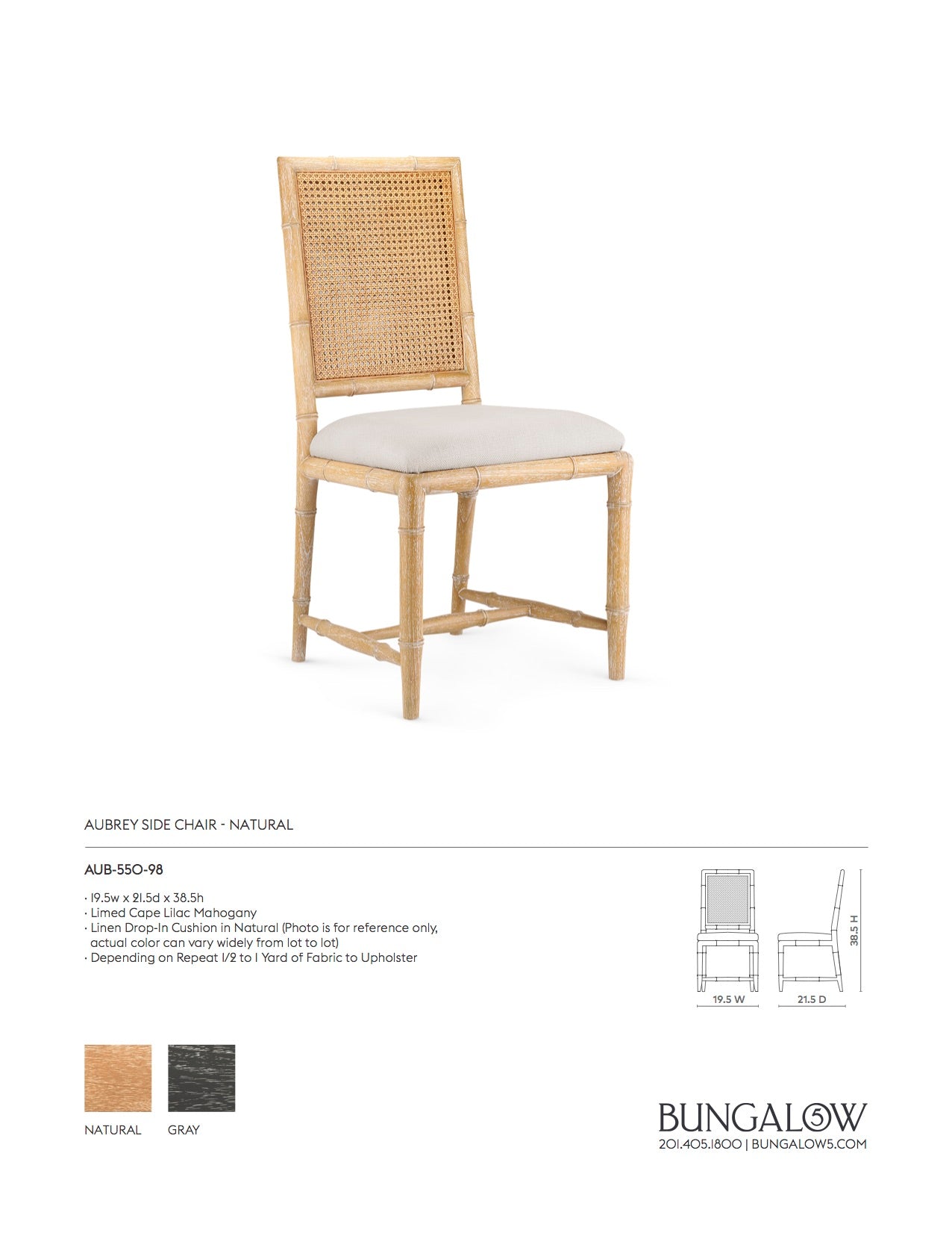 Bungalow 5 Aubrey Side Chair Natural Tearsheet