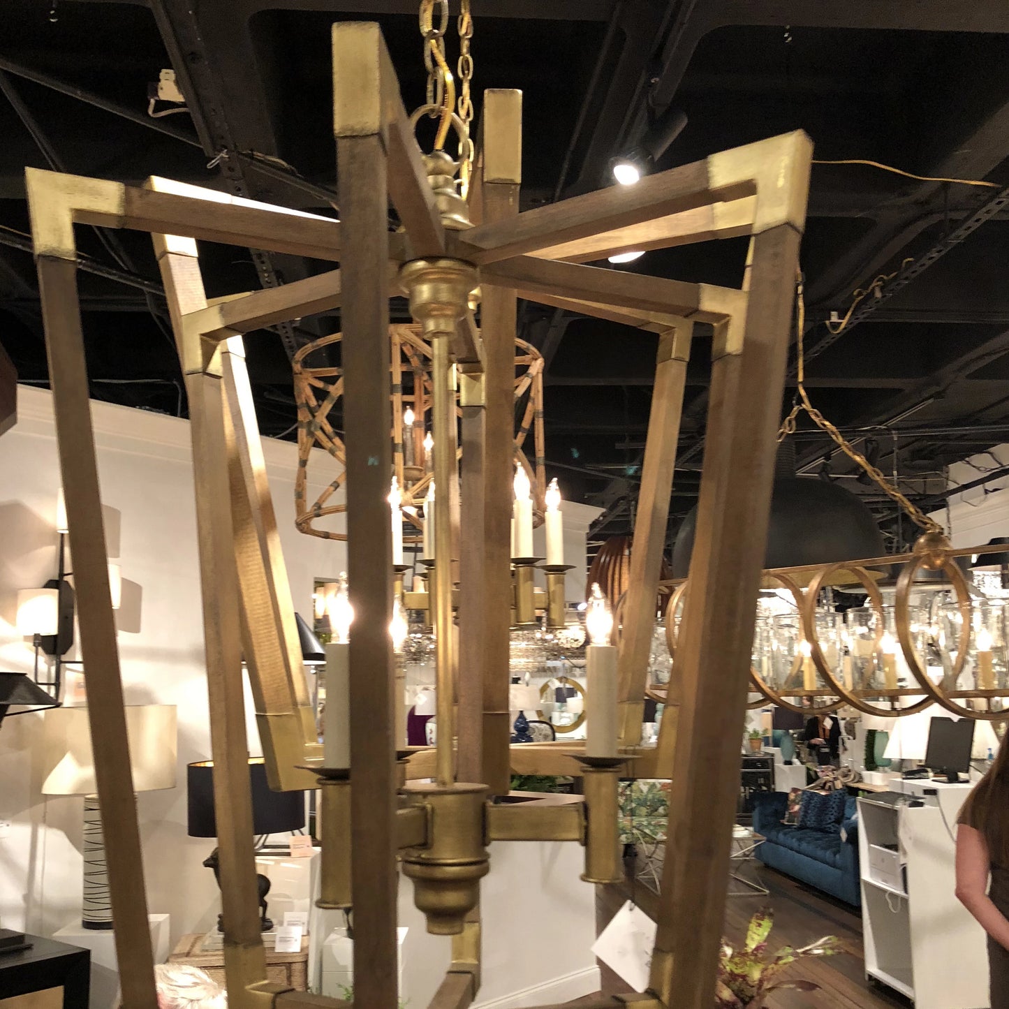 currey and company bastian chandelier large market wood showroom
