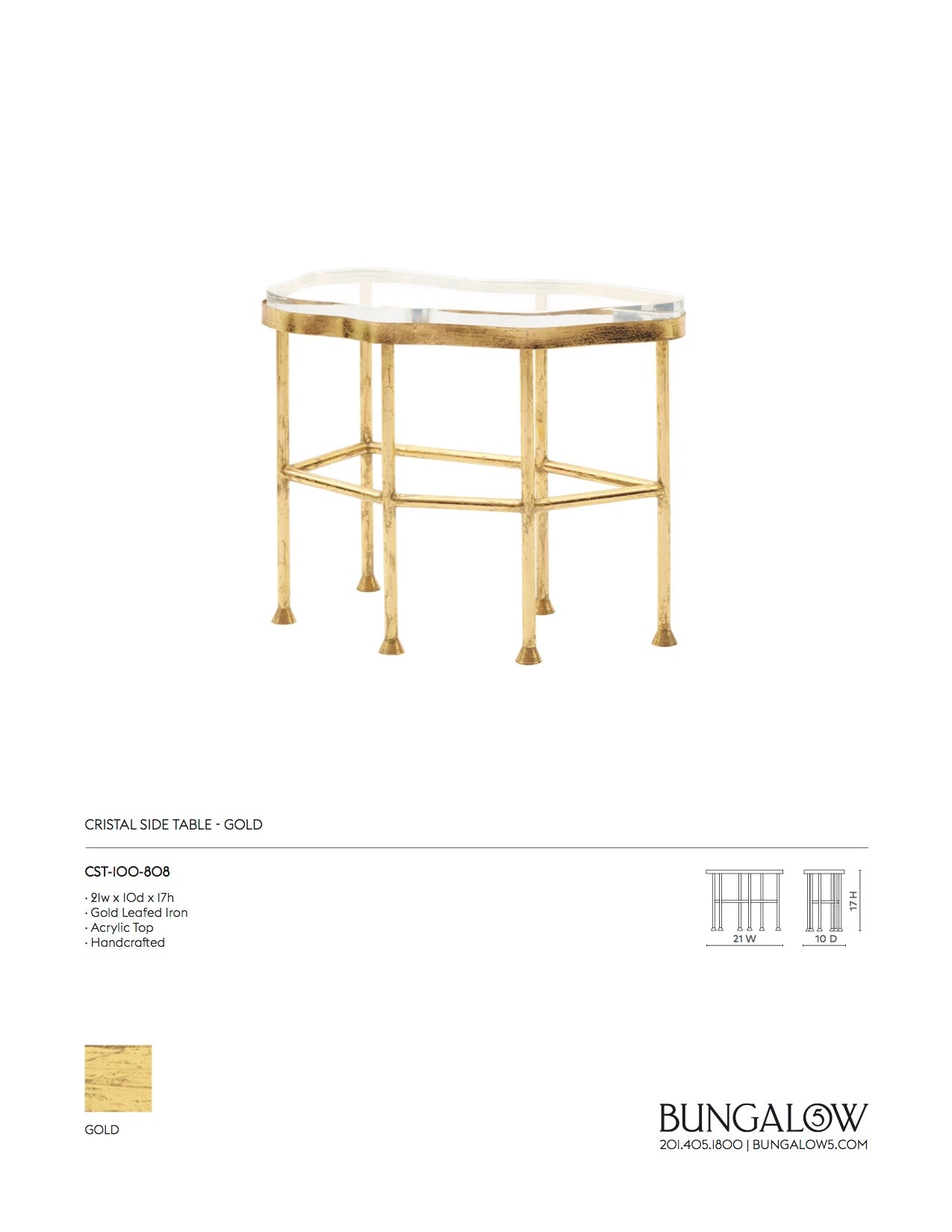 Bungalow 5 Cristal Side Table Gold Tearsheet
