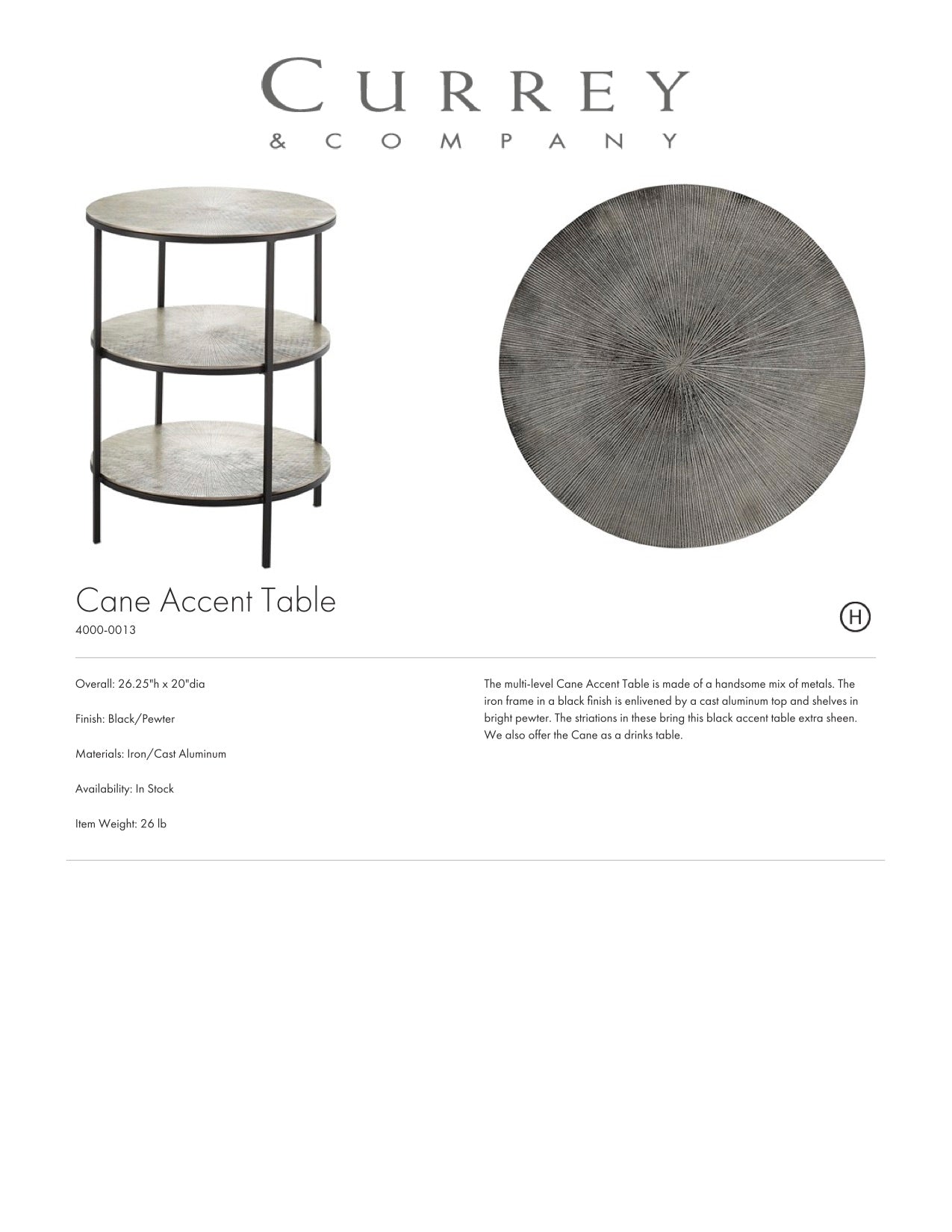Currey & Company Cane Accent Table Tearsheet