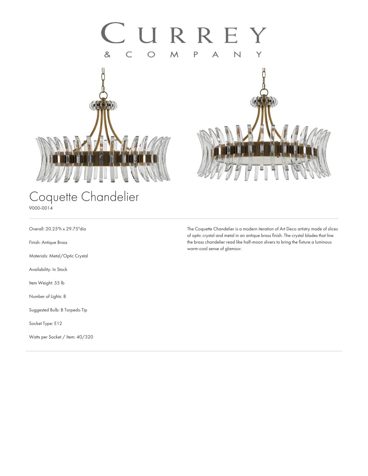 Currey & Company Coquette Chandelier Tearsheet