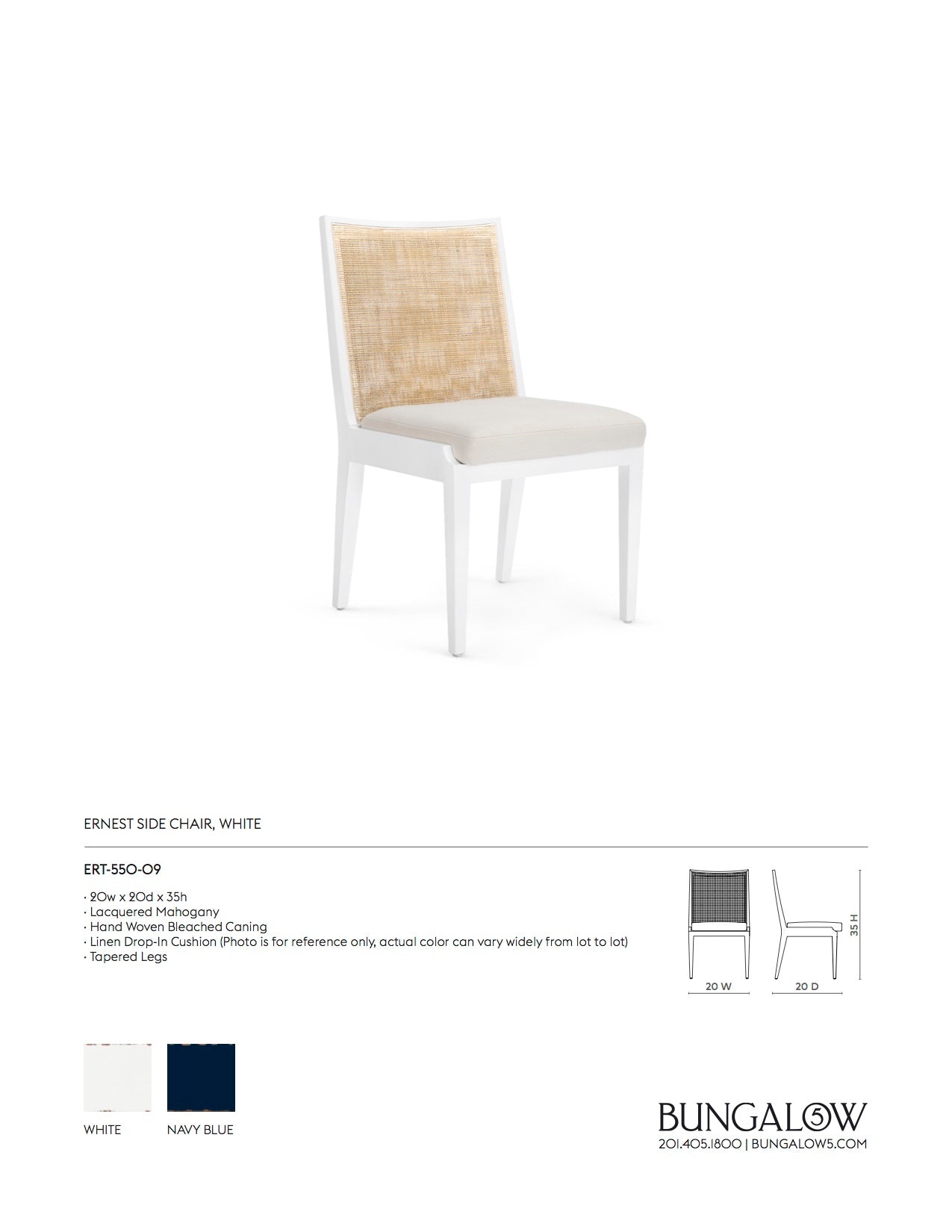 Bungalow 5 Ernest Side Chair White Tearsheet