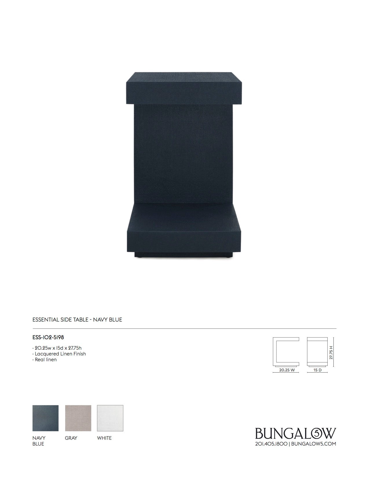 Bungalow 5 Essential Side Table Blue Tearsheet