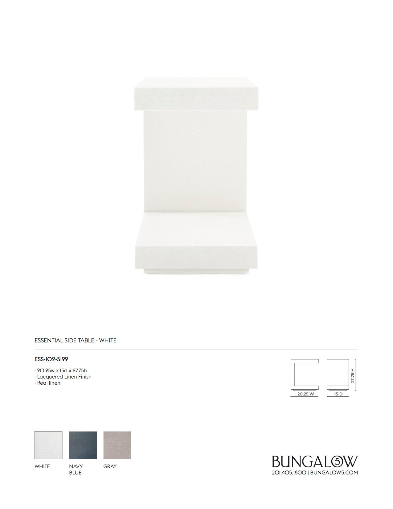 Bungalow 5 Essential Side Table White Tearsheet