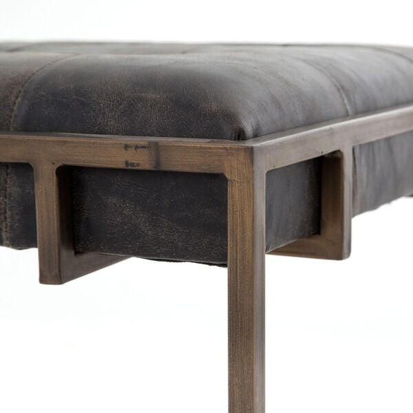 four hands oxford end table ebony faux leather detail