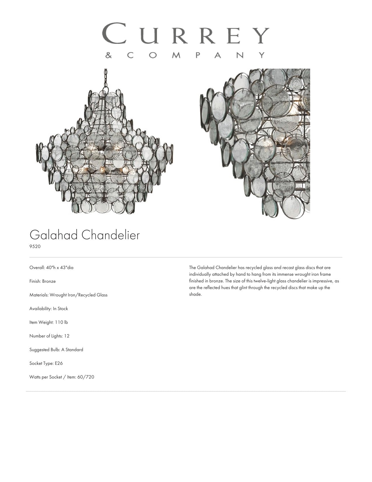 Currey and Company Galahad Chandelier Bronze and Glass CLAYTON GRAY HOME