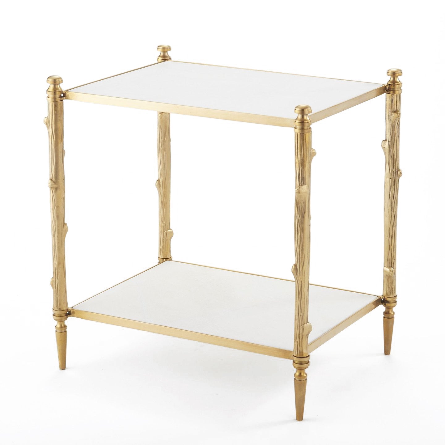 Global Views Arbor Side Table Brass and White Marble