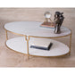 global views iron stone coffee table oval brass marble metal living room