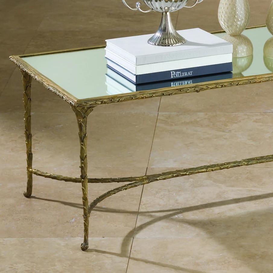 global views organic cocktail coffee table gold leaf mirrored rectangle living room formal