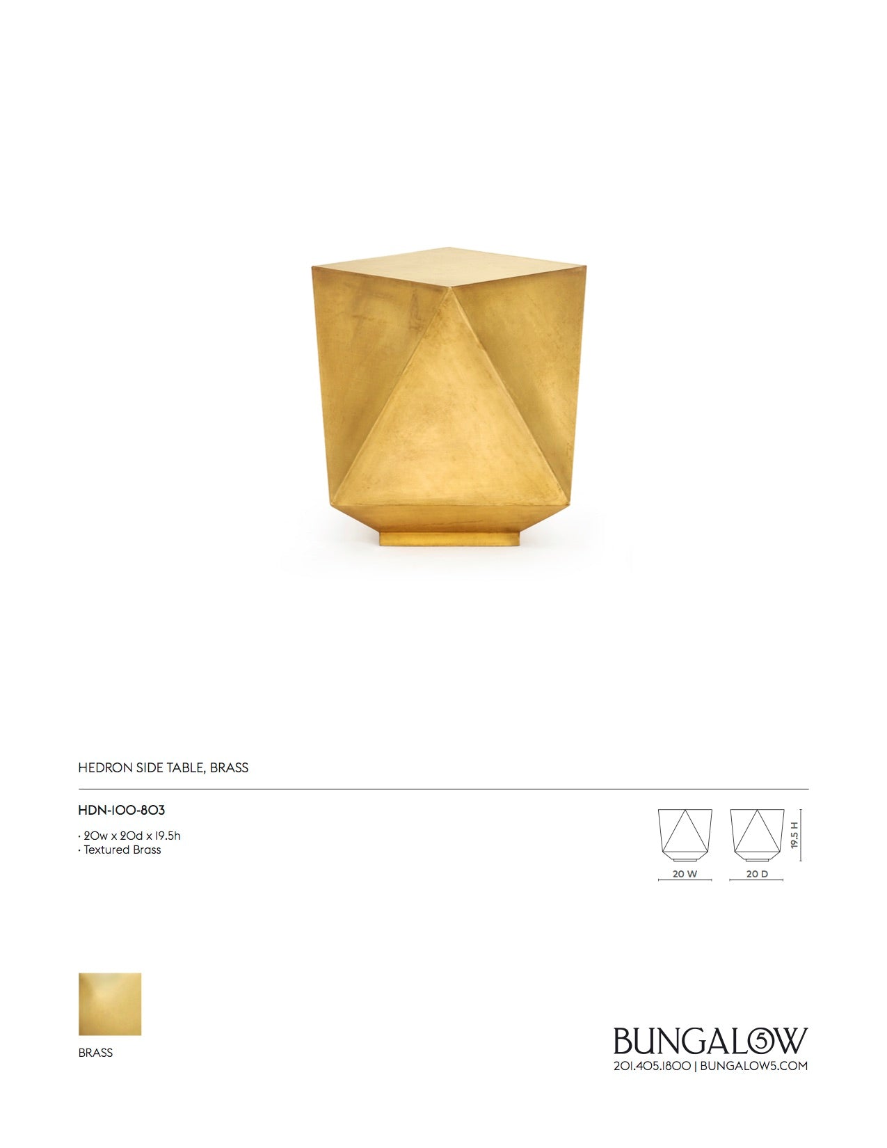 Bungalow 5 Hedron Side Table Brass Tearsheet