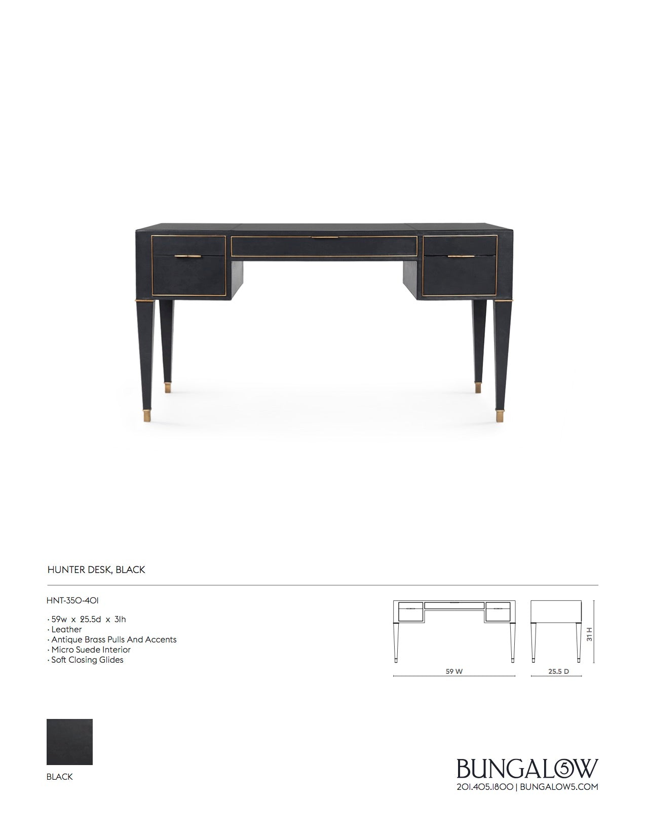 Bungalow 5 Hunter Desk Black Tearsheet