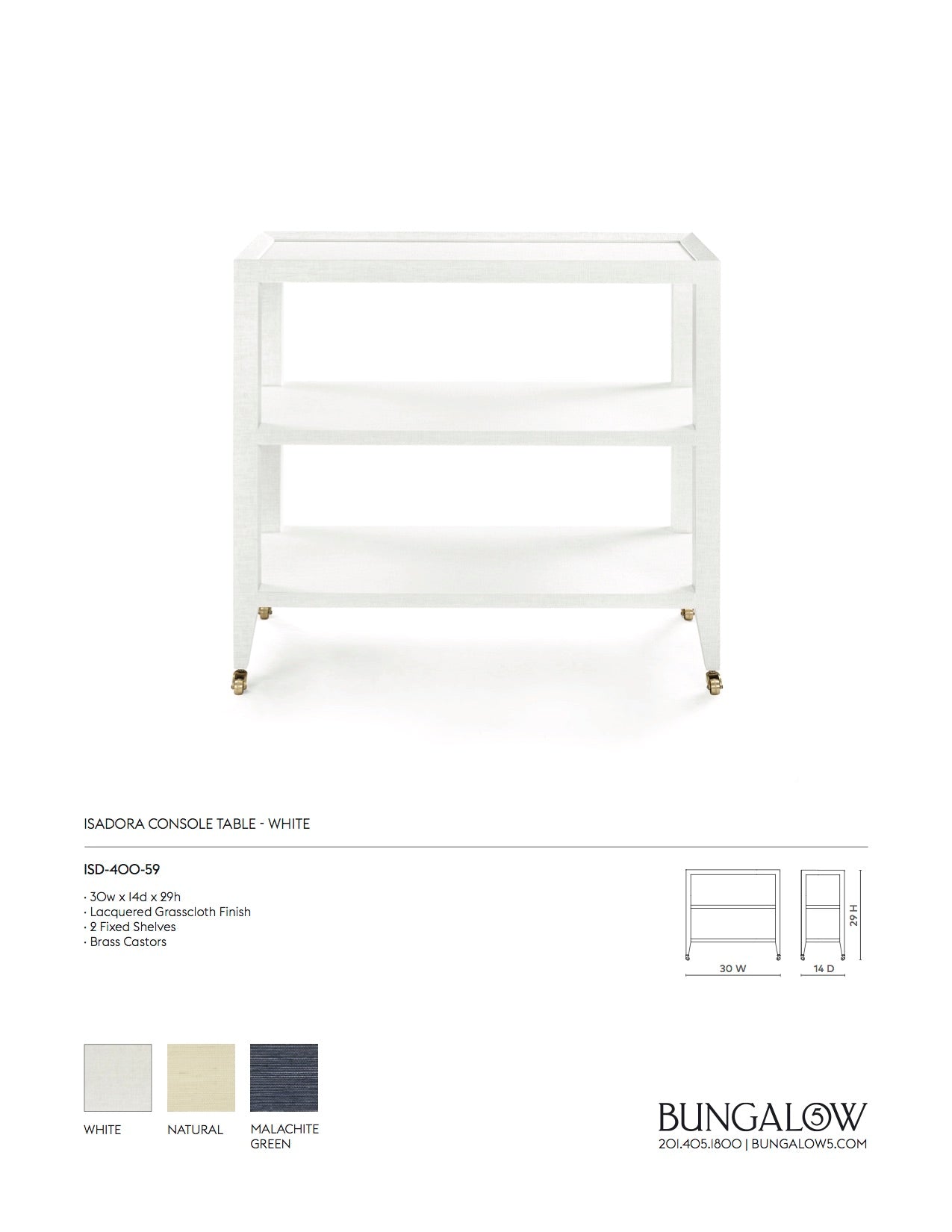 Bungalow 5 Isadora Console Table White Tearsheet