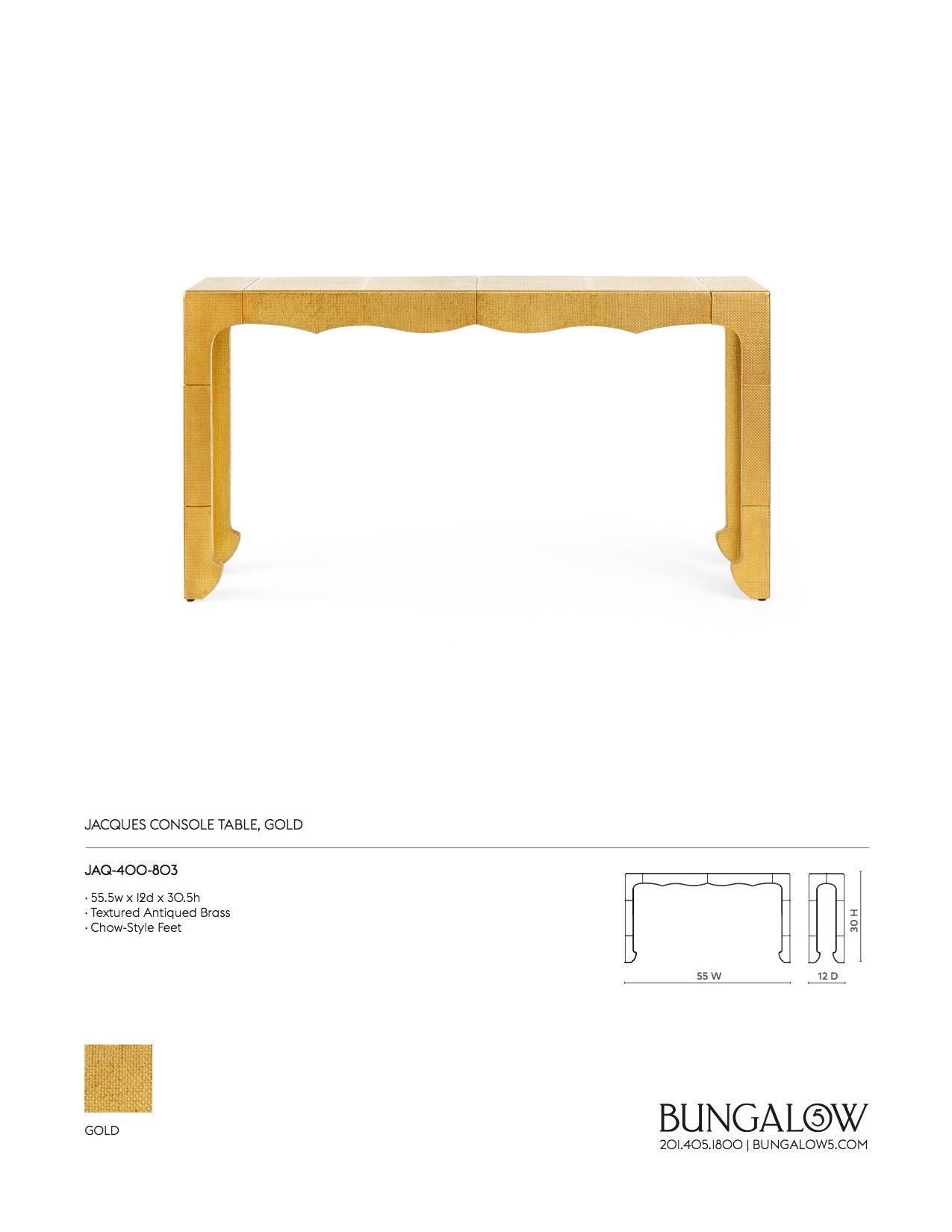 Bungalow 5 Jaques Console Table Antique Brass Tearsheet