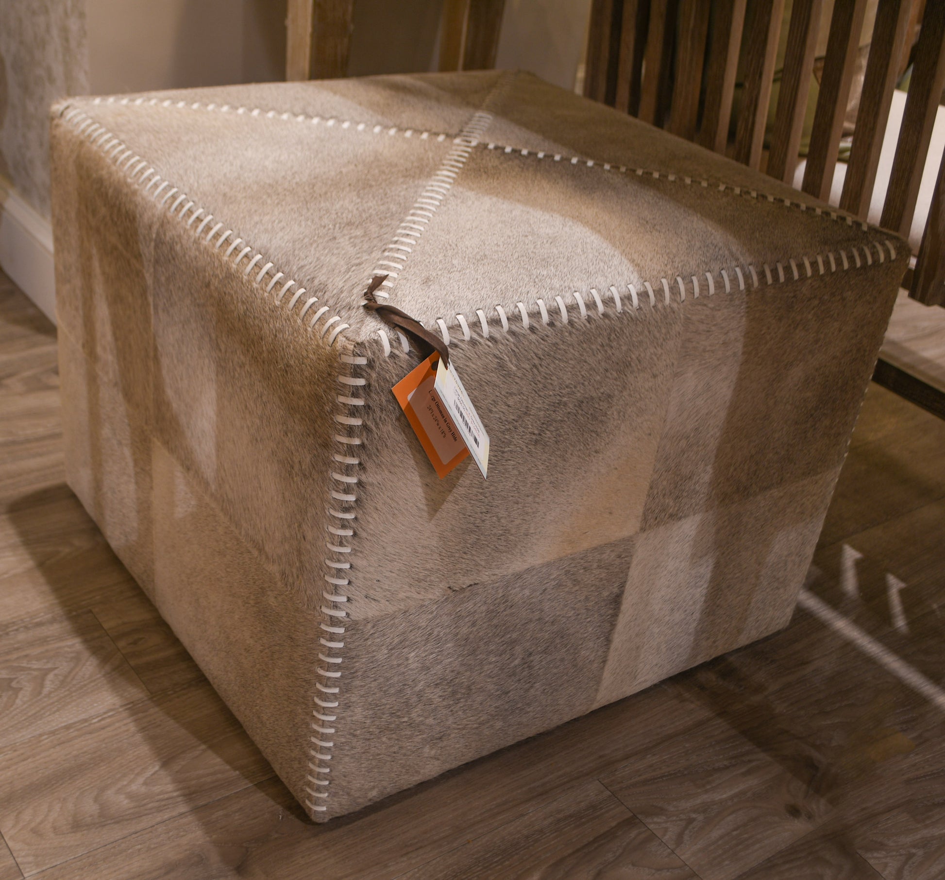 Jamie Young Large Ottoman Grey Hide 