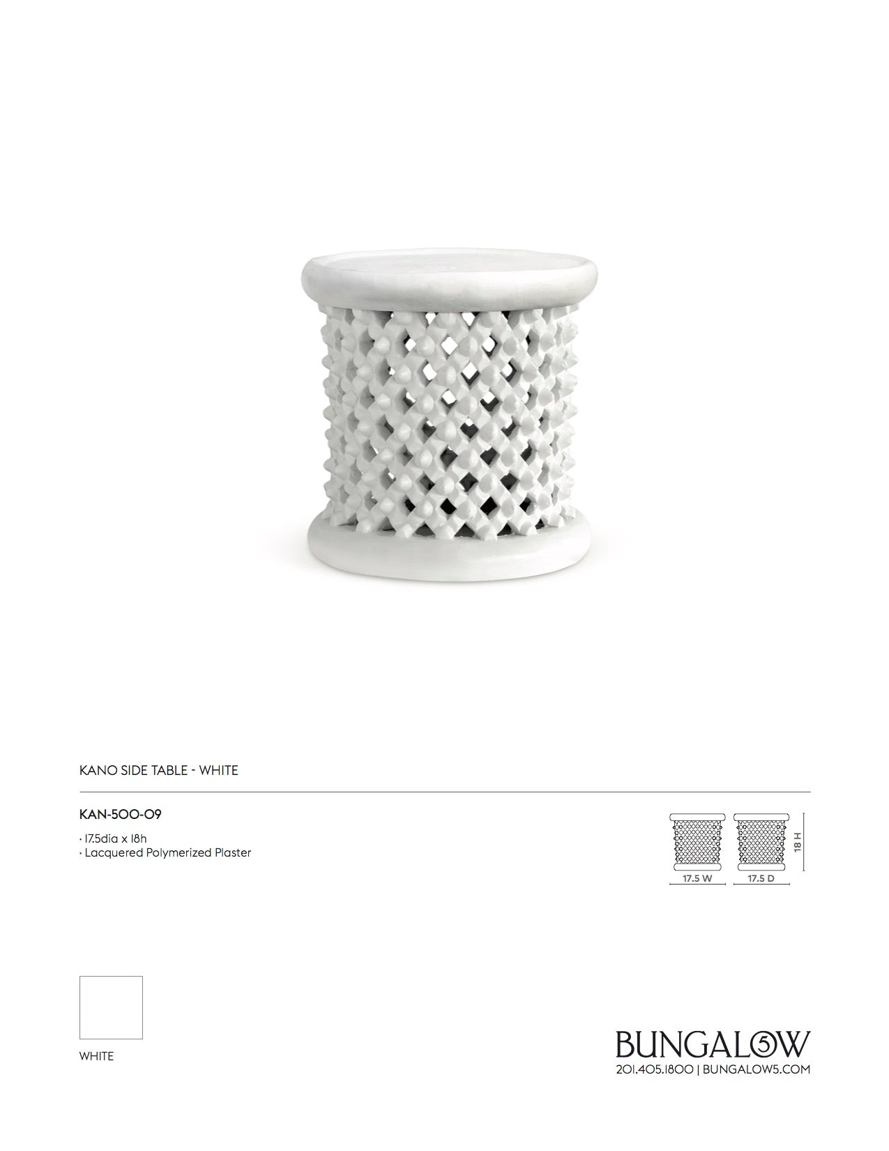 Bungalow 5 Kano Side Table White Tearsheet
