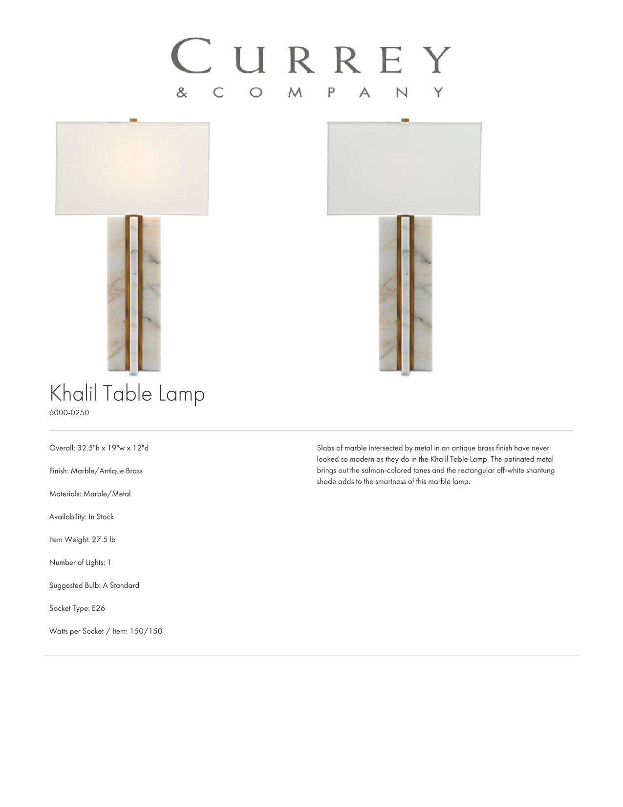 Currey & Company Khalil Table Lamp Tearsheet