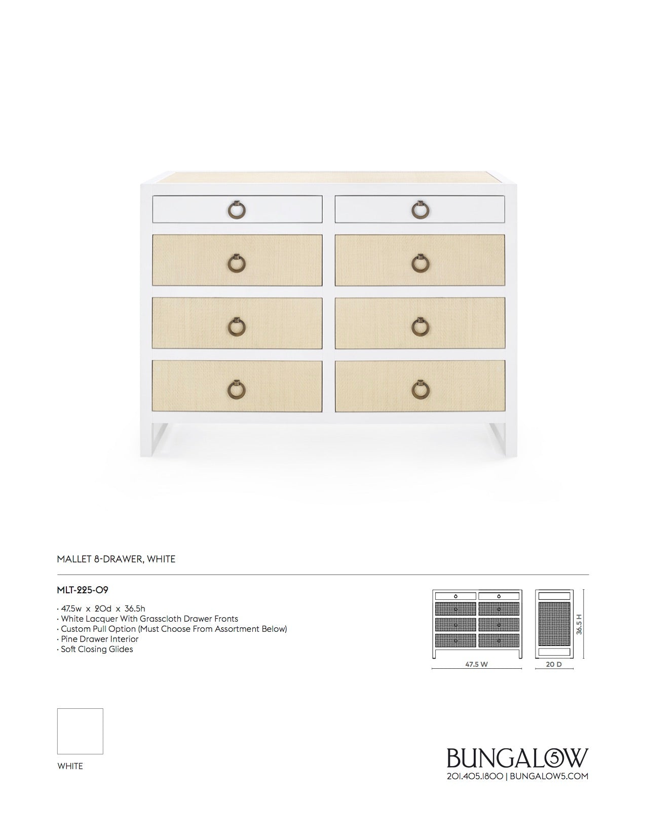 Bungalow 5 Mallet 8 Drawer Dresser Grasscloth and White Lacquer Tearsheet