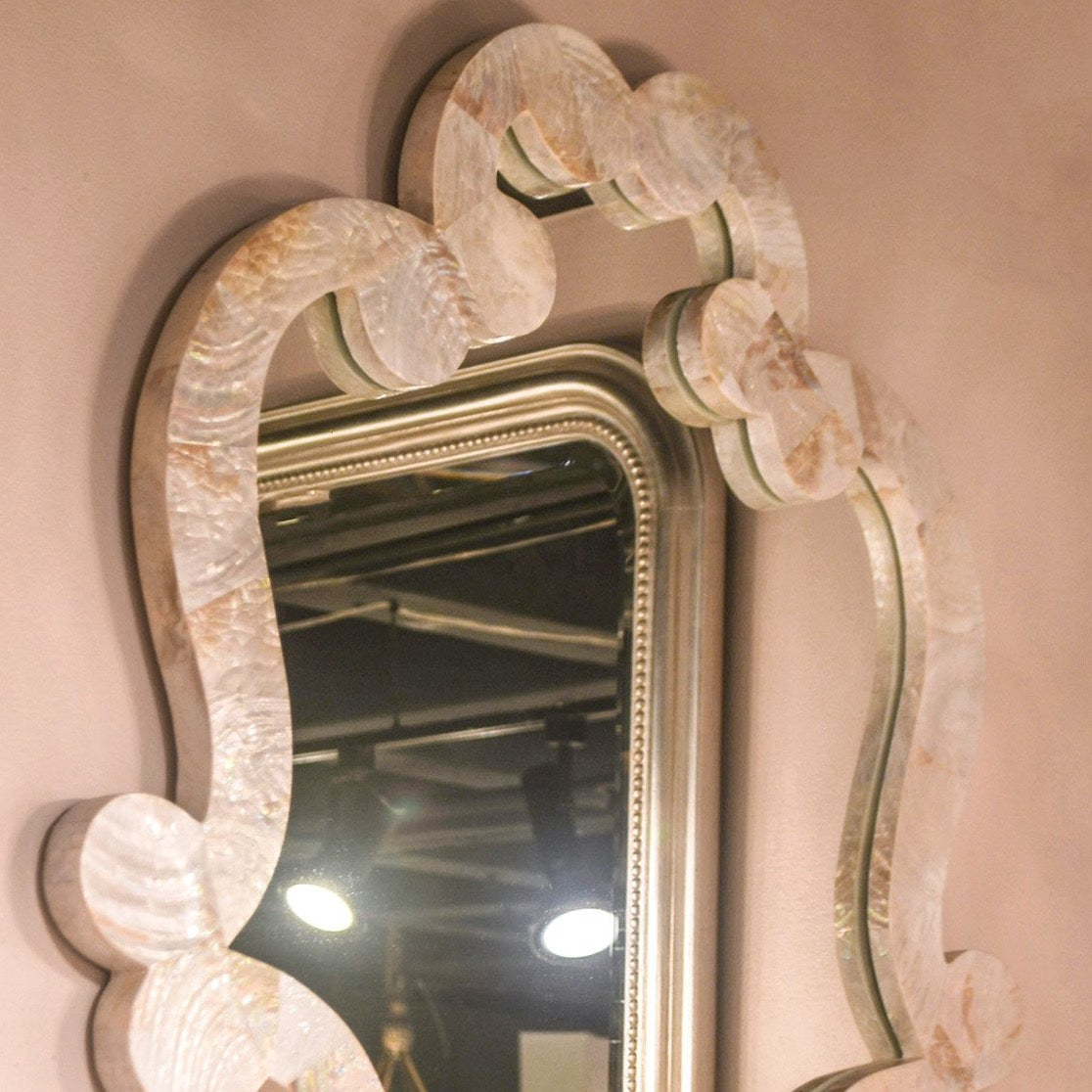 Made Goods Mabel Oval Wall Mirror Kabibe Shell white pristine showroom