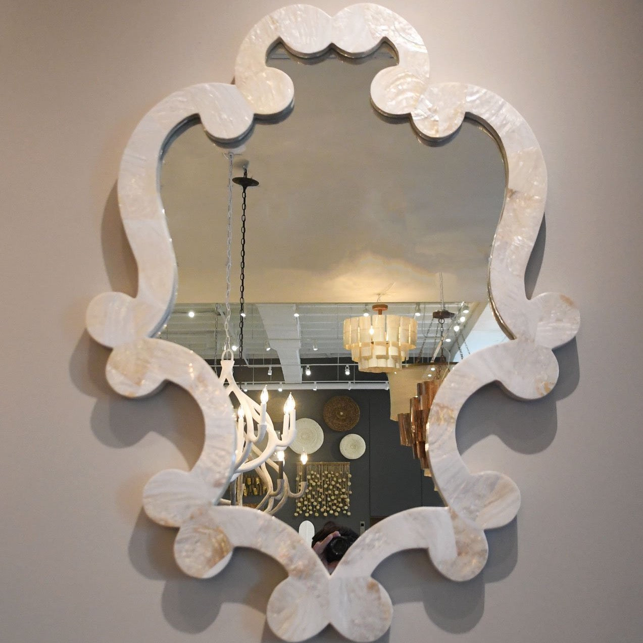 Made Goods Mabel Oval Wall Mirror Kabibe Shell white pristine