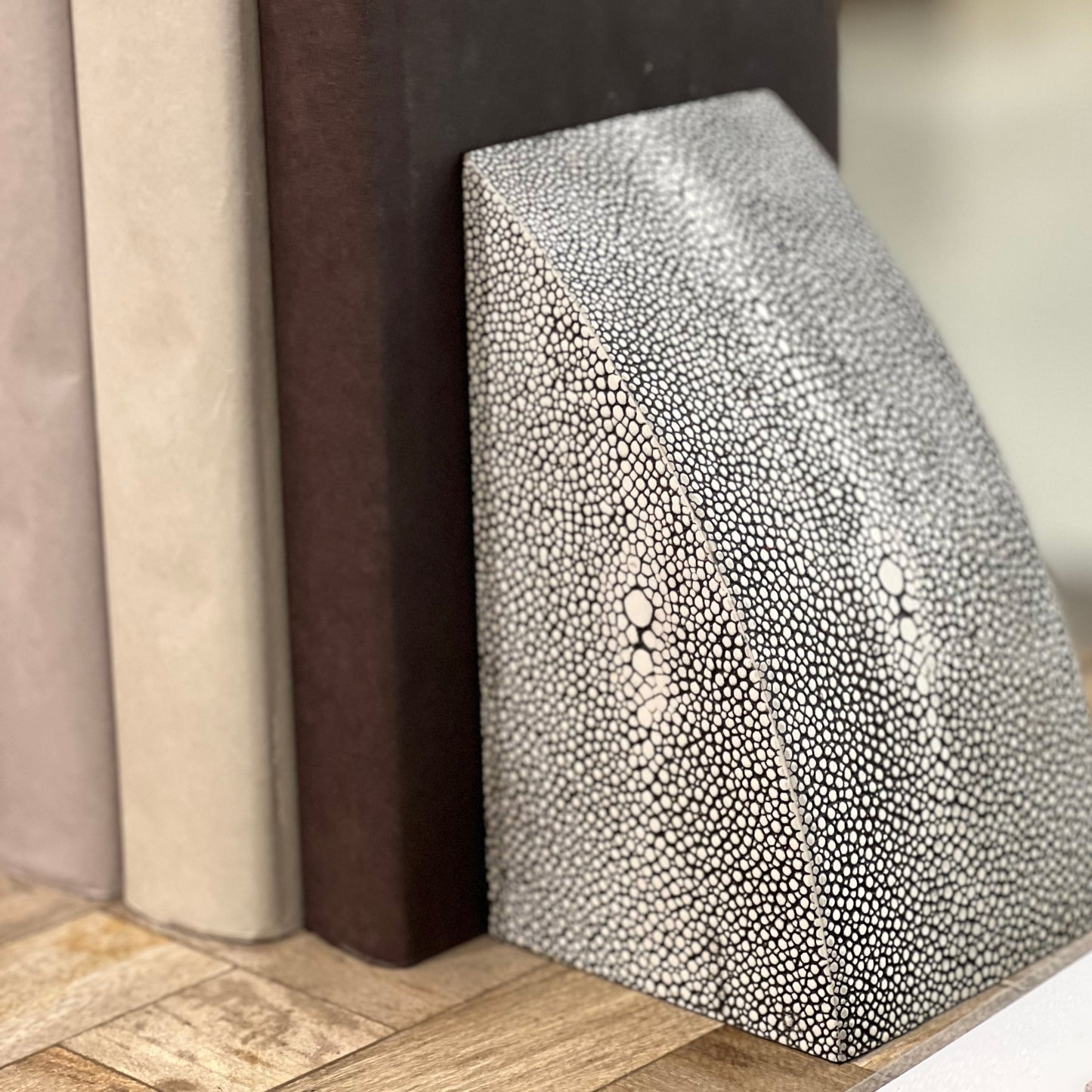 Made Goods Worton Bookends Cool Gray Faux Shagreen Detail