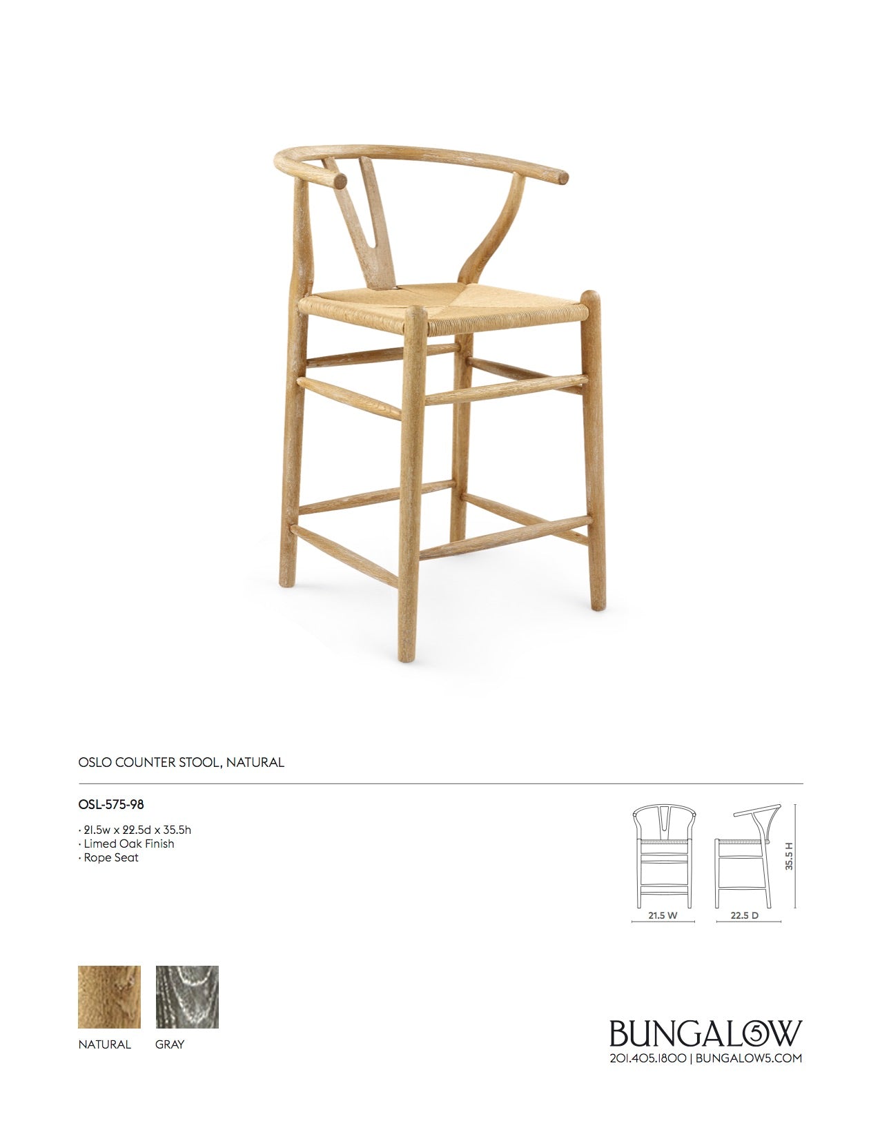 Bungalow 5 Oslo Counter Stool Natural Tearsheet