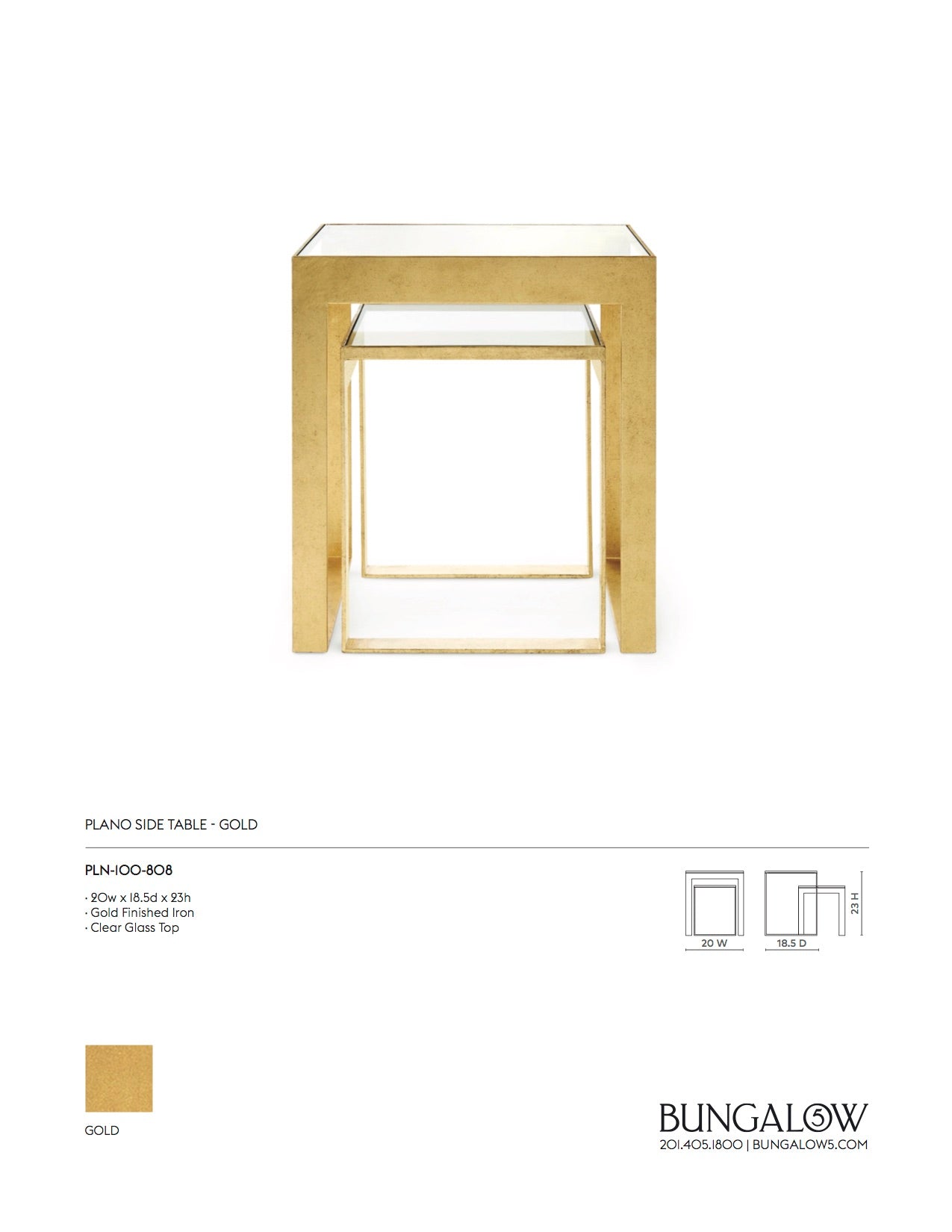 Bungalow 5 Plano Side Table Gold Tearsheet