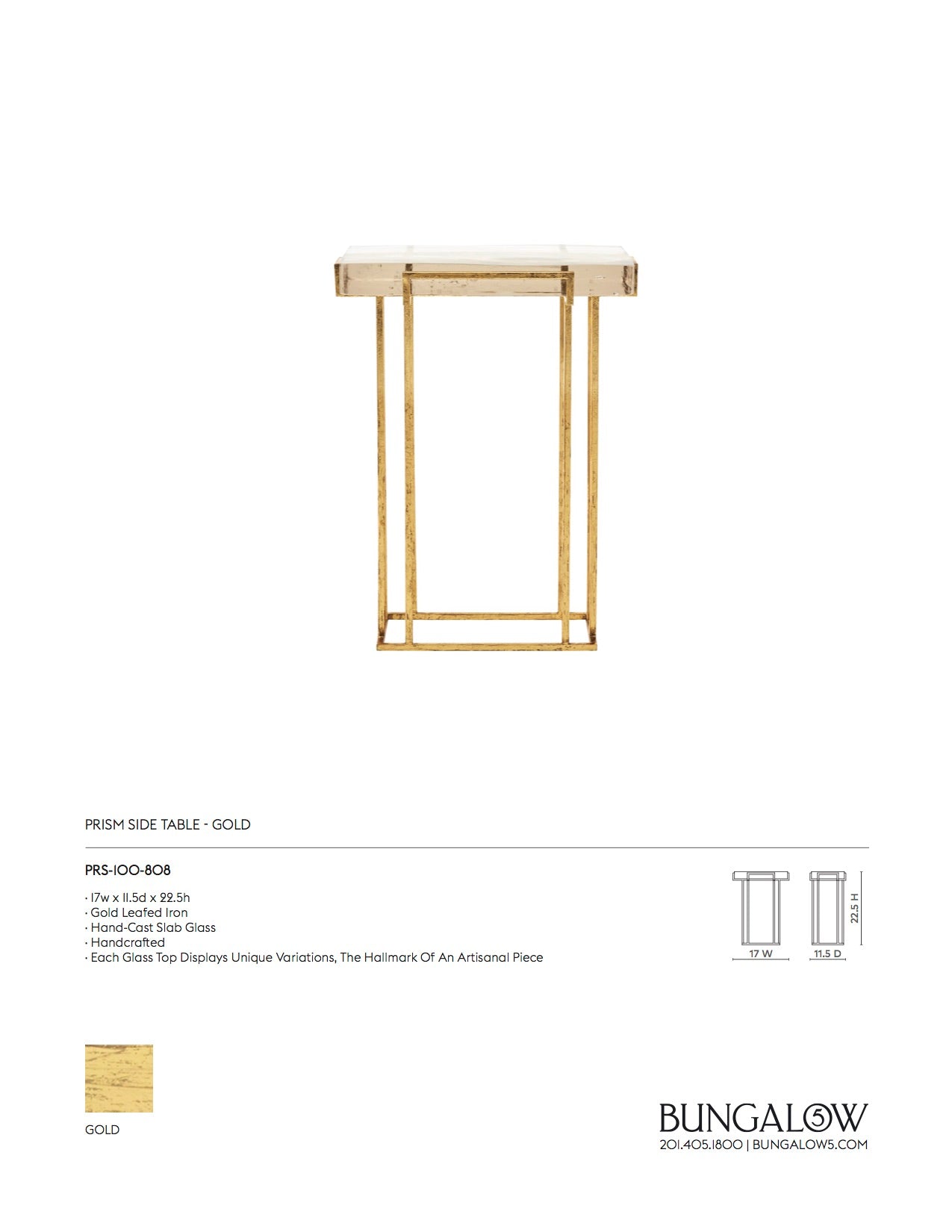 Bungalow 5 Prism Side Table Gold Tearsheet
