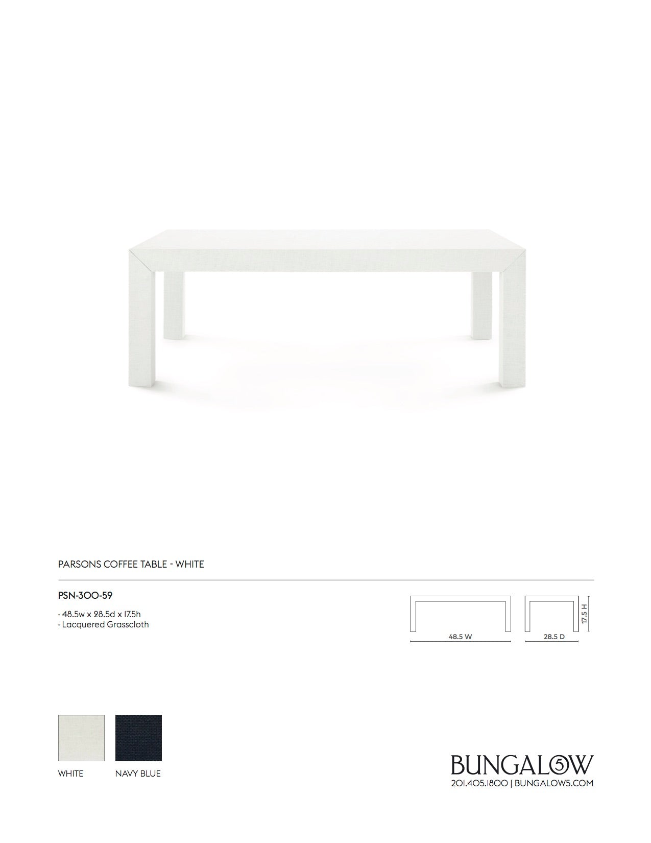 Bungalow 5 Parsons Coffee Table White Tearsheet