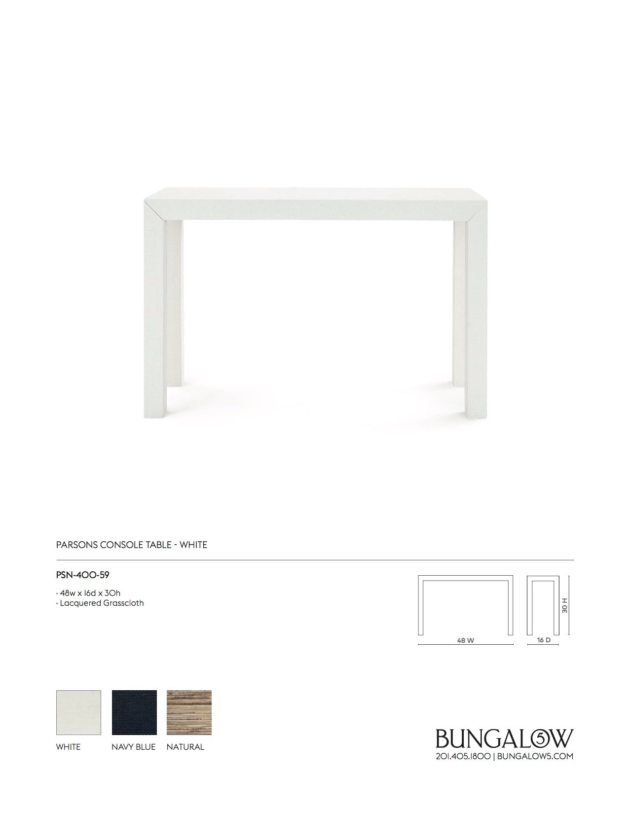 Bungalow 5 Parsons Console Table White Tearsheet