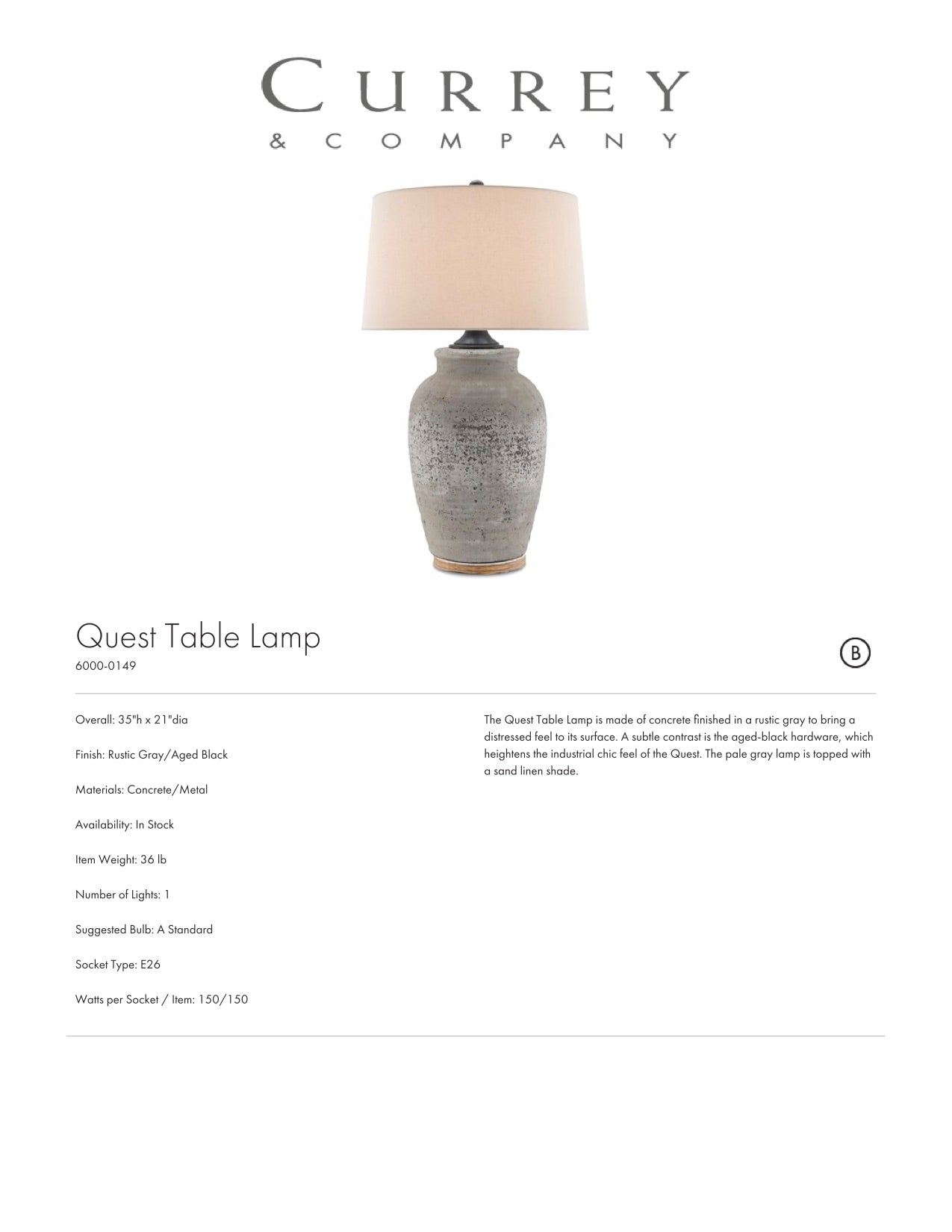 Currey & Company Quest Table Lamp Tearsheet