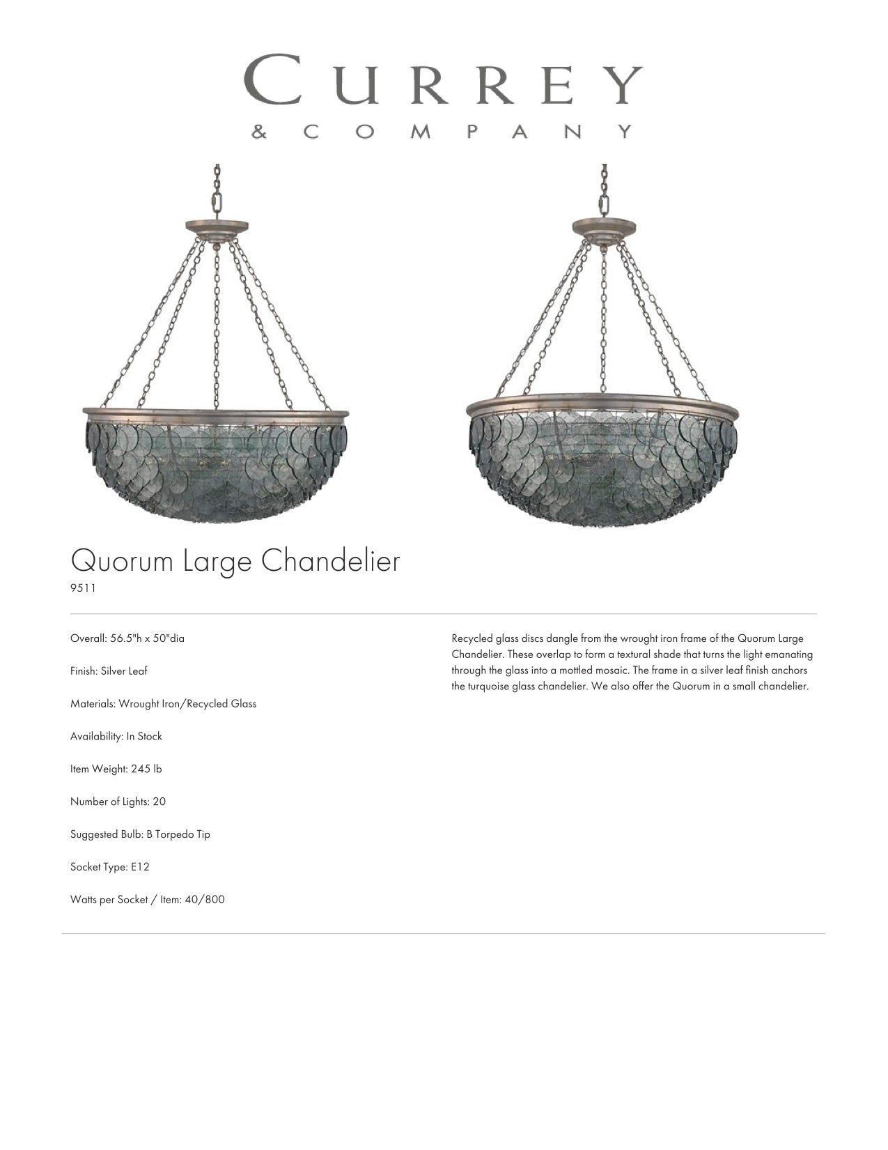 Currey & Company Quorum Large Chandelier Tearsheet