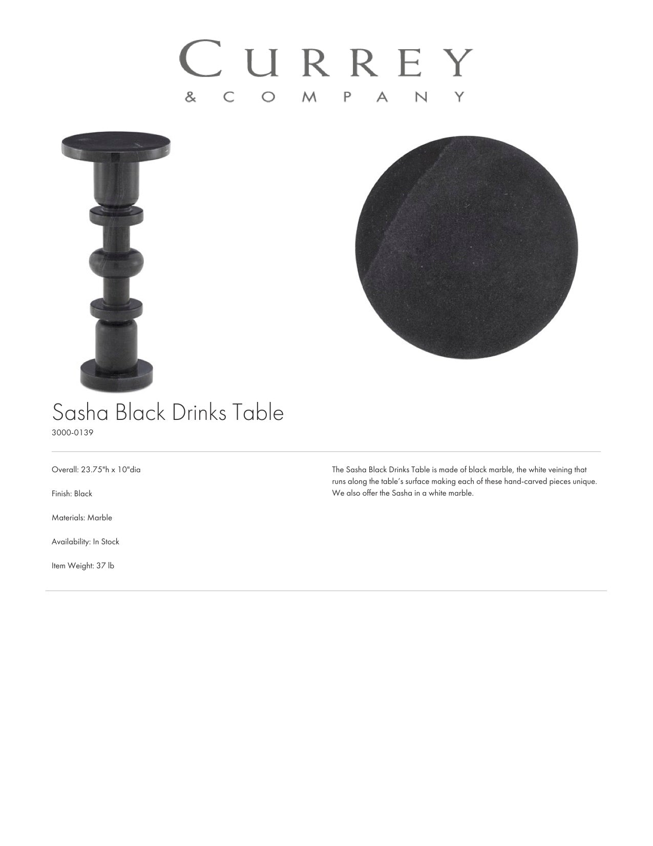 Currey & Company Sasha Black Drinks Table Tearsheet