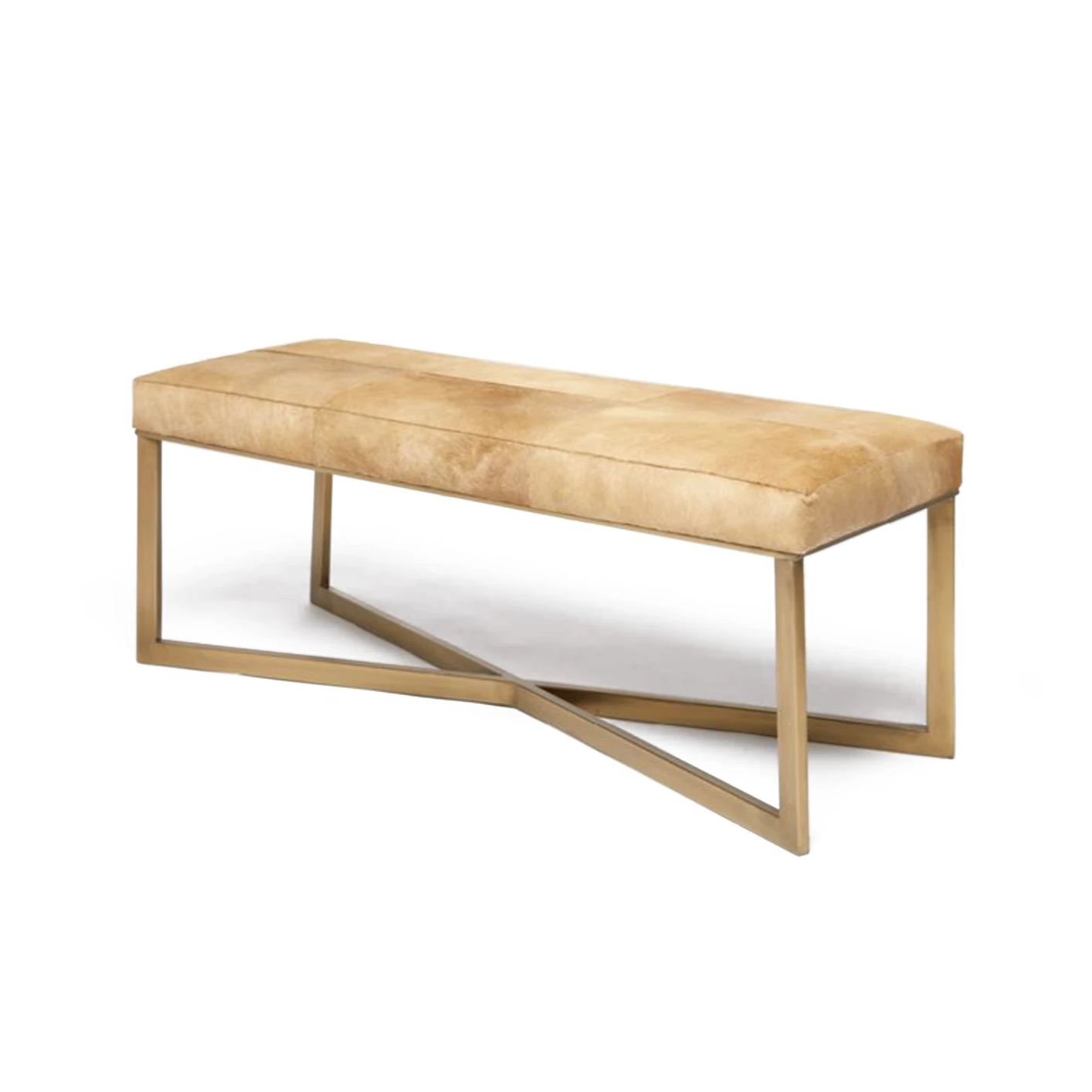 Made Goods Roger Double Bench Beige Hide with Antique Brass Base ...