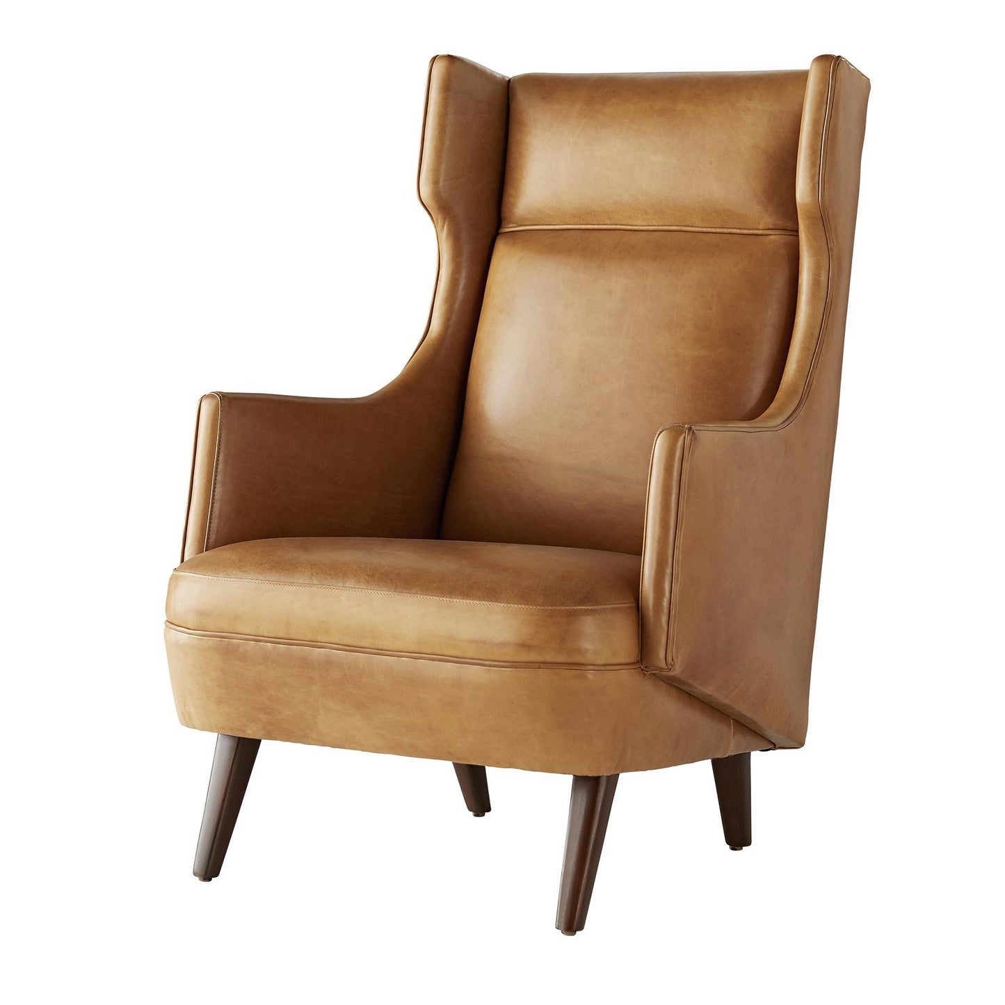 arteriors home budelli wing chair cognac leather dark walnut angle