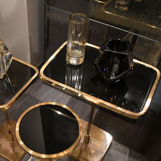 Arteriors Home Kaela Rectangle Accent Table Vintage Brass Black Mirror CLAYTON GRAY HOME