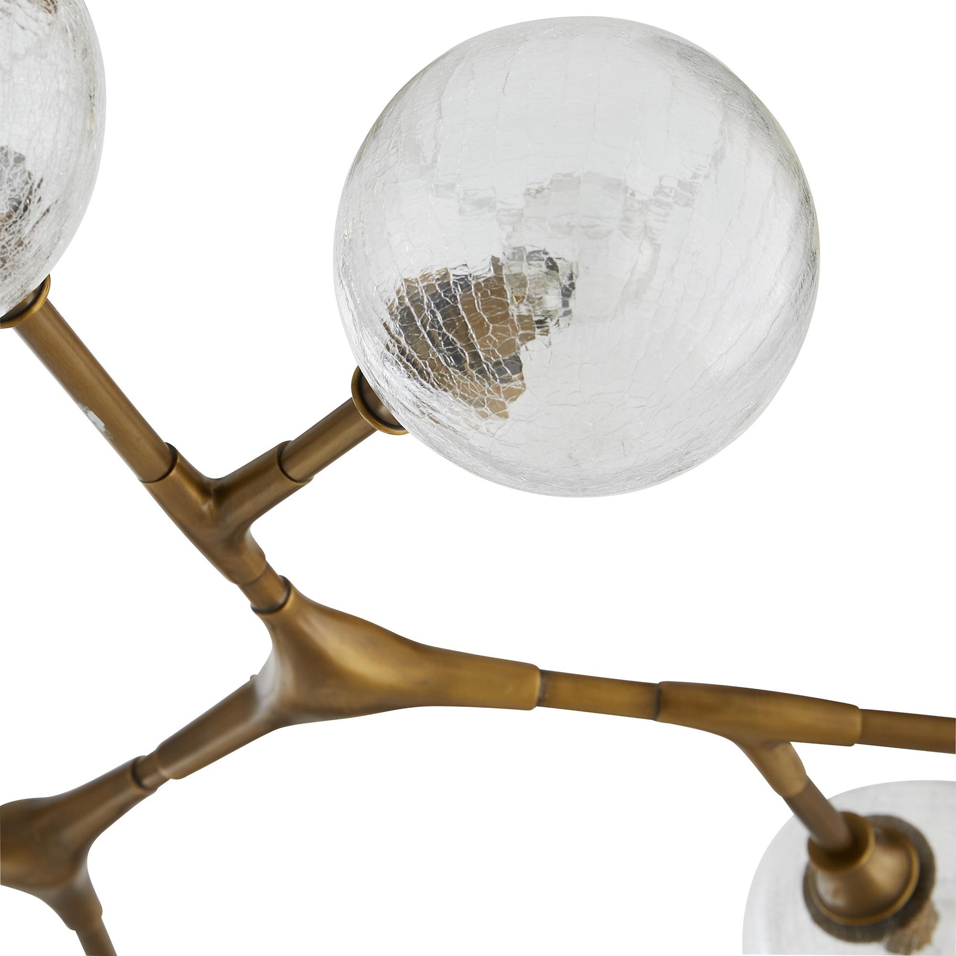 arteriors home mahowald fixed chandelier antique brass bulb detail