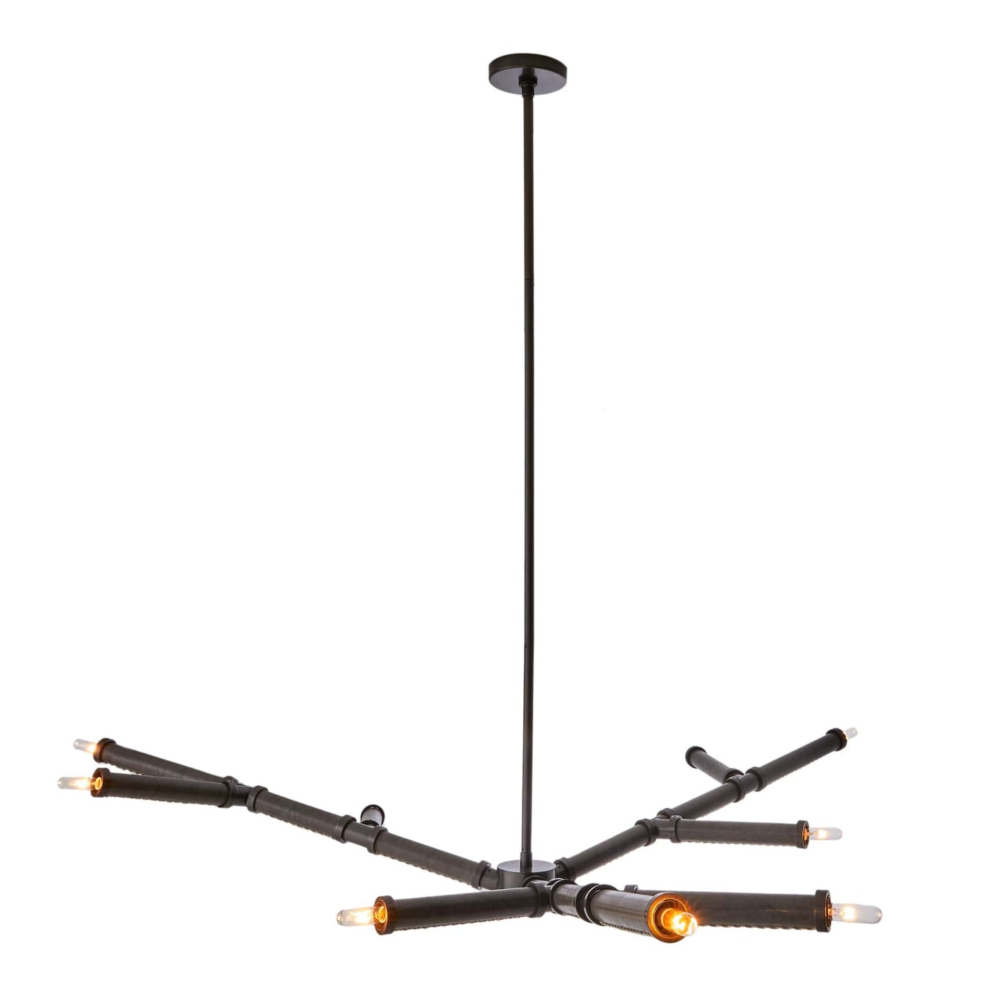 arteriors paden chandelier charcoal leather front illuminated