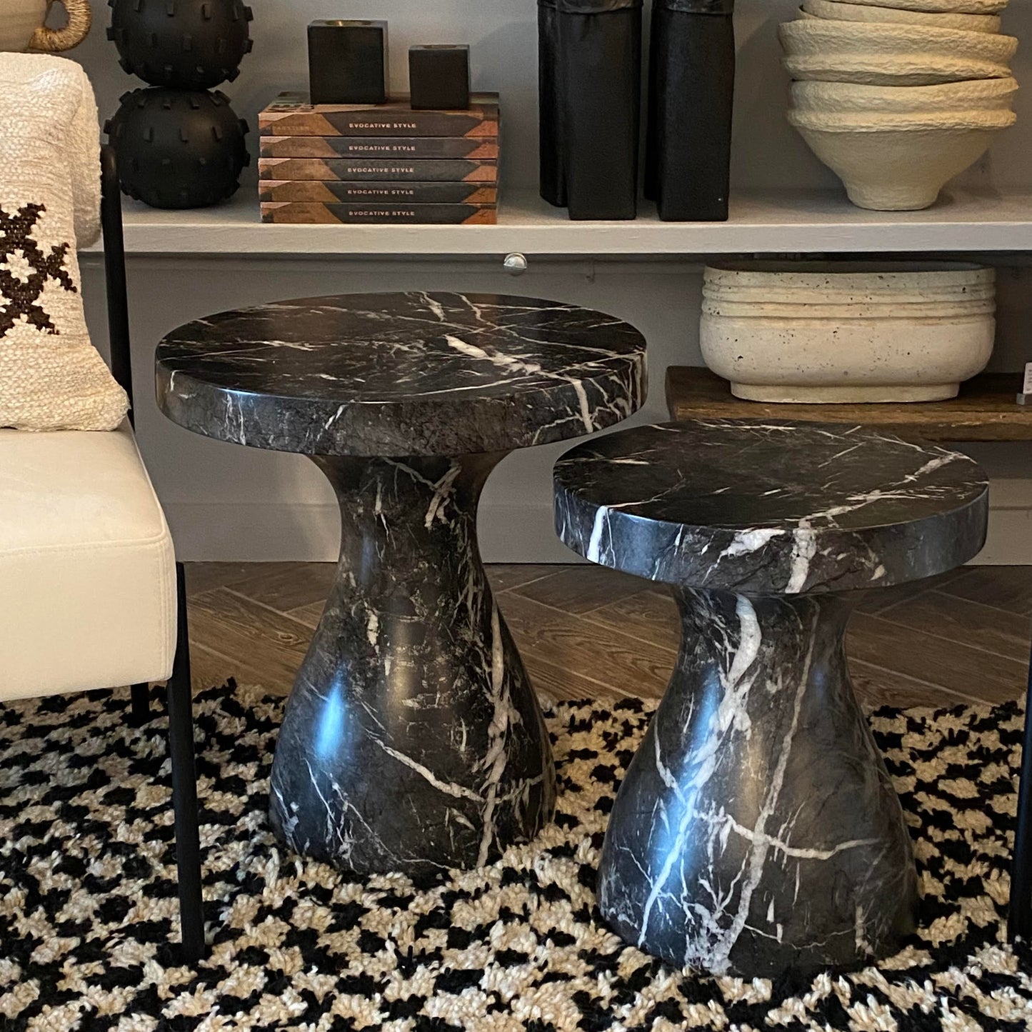 arteriors serafina large and small faux marble black table shop