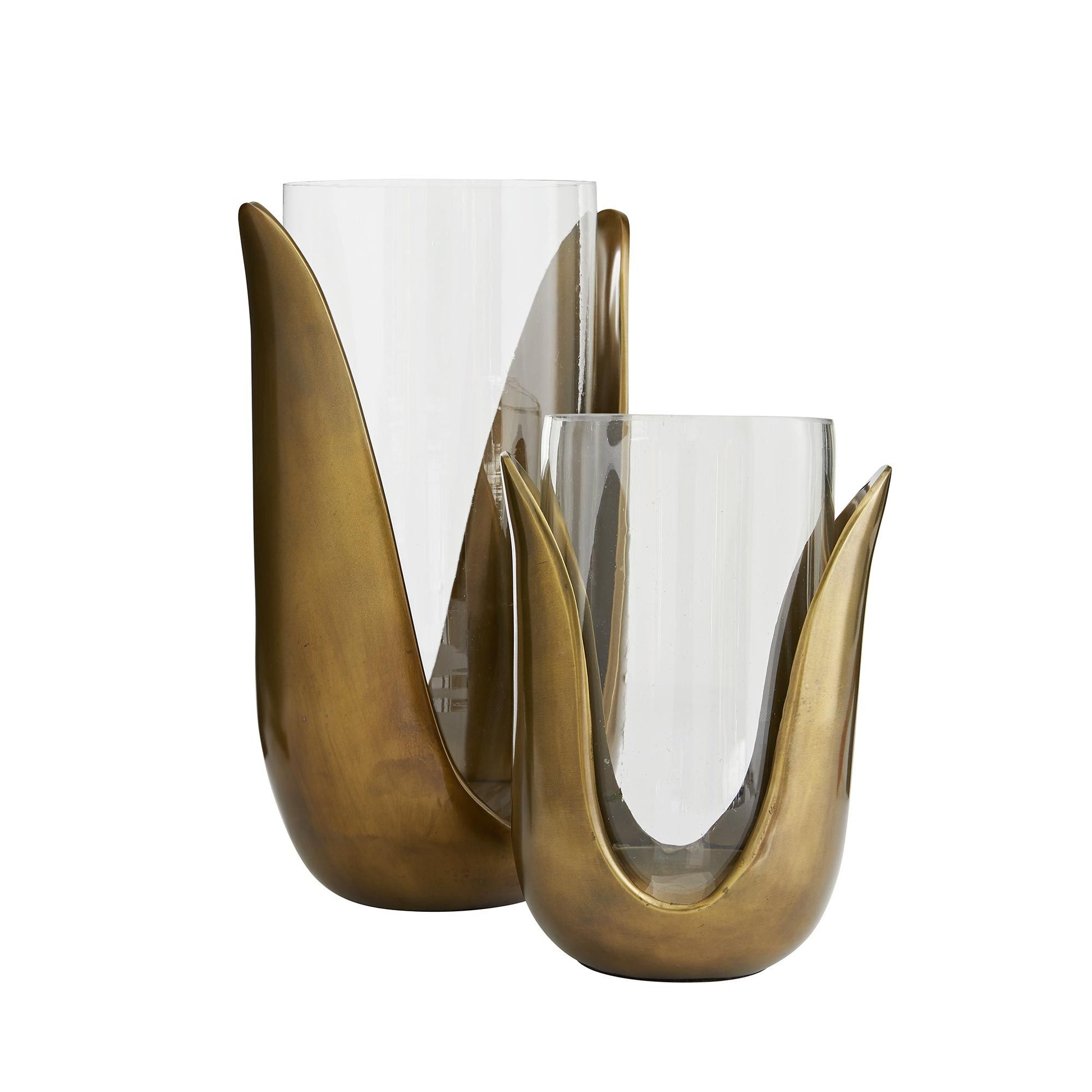 Arteriors Home Sonia Vases Set Antique Brass and Clear Glass