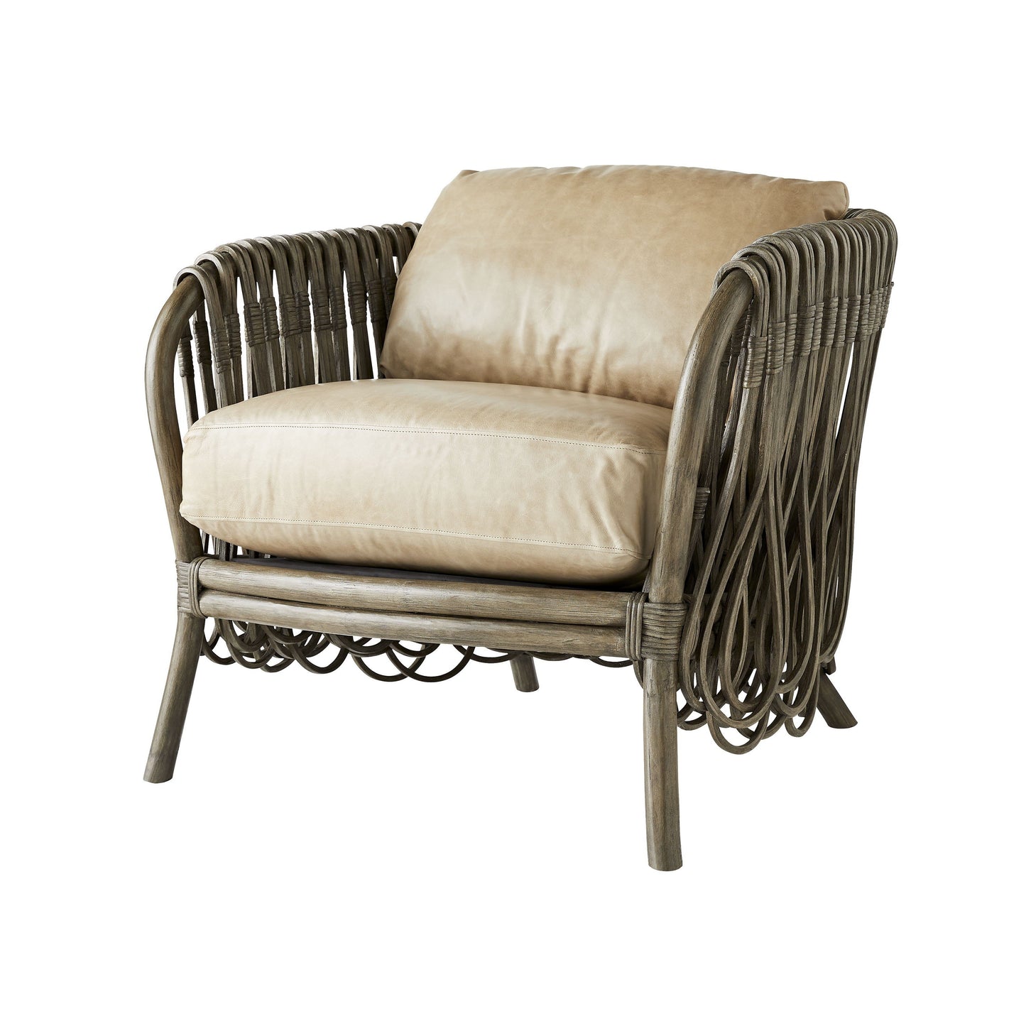 Strata Lounge Chair Gray Washed Rattan and Leather