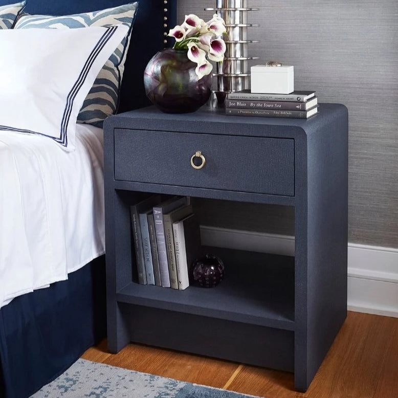 Navy accent outlet table