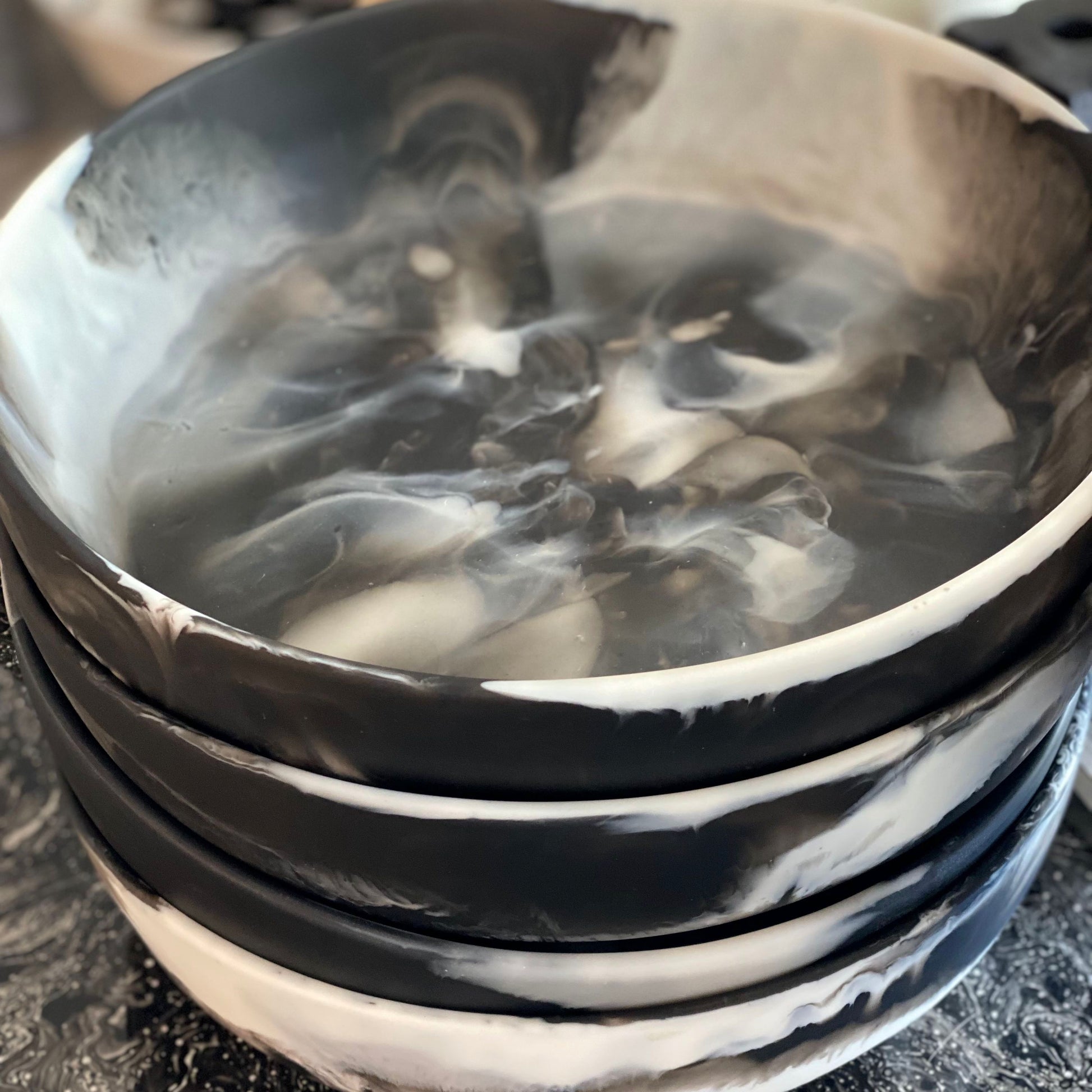 blue pheasant hugo serving bowl stacked