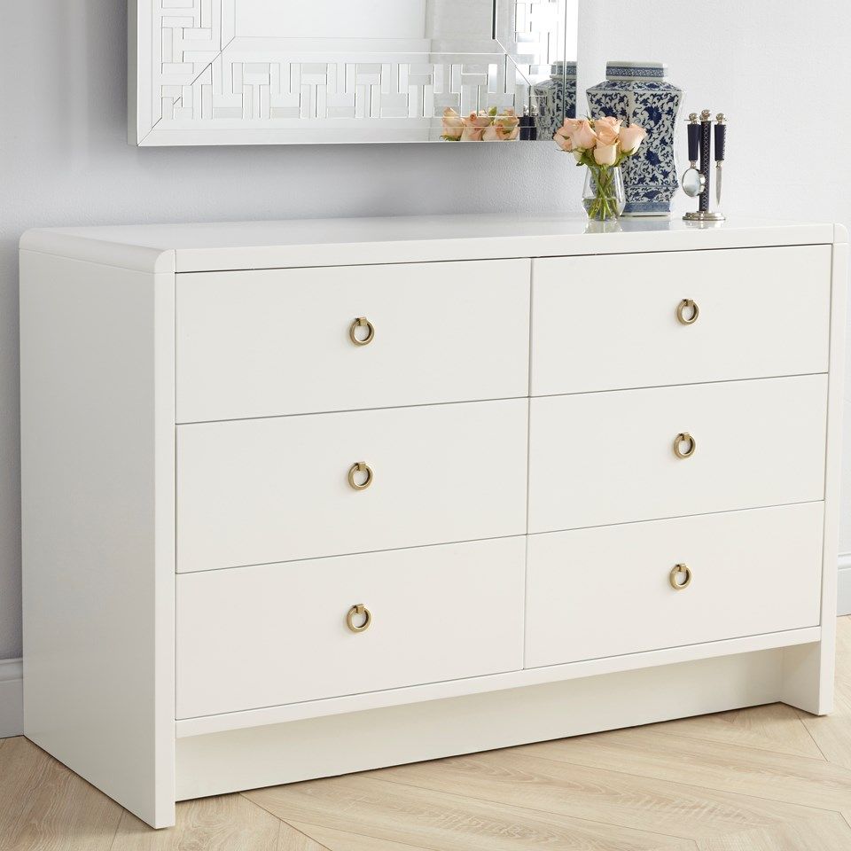 Bungalow 5 Bryant Linen Extra Large 6-Drawer White Gold Pull