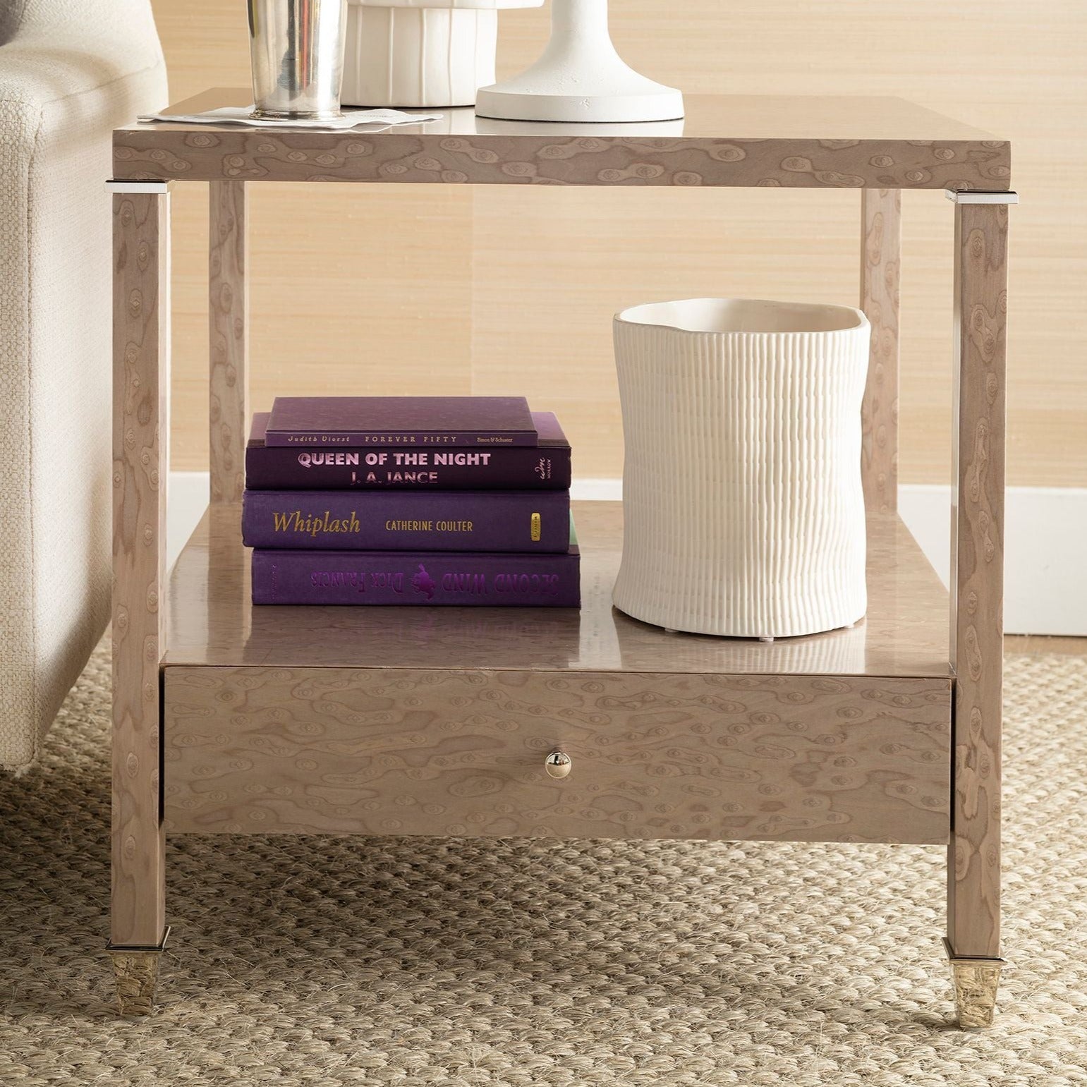 bungalow 5 alessandra 1 drawer side table taupe gray styled